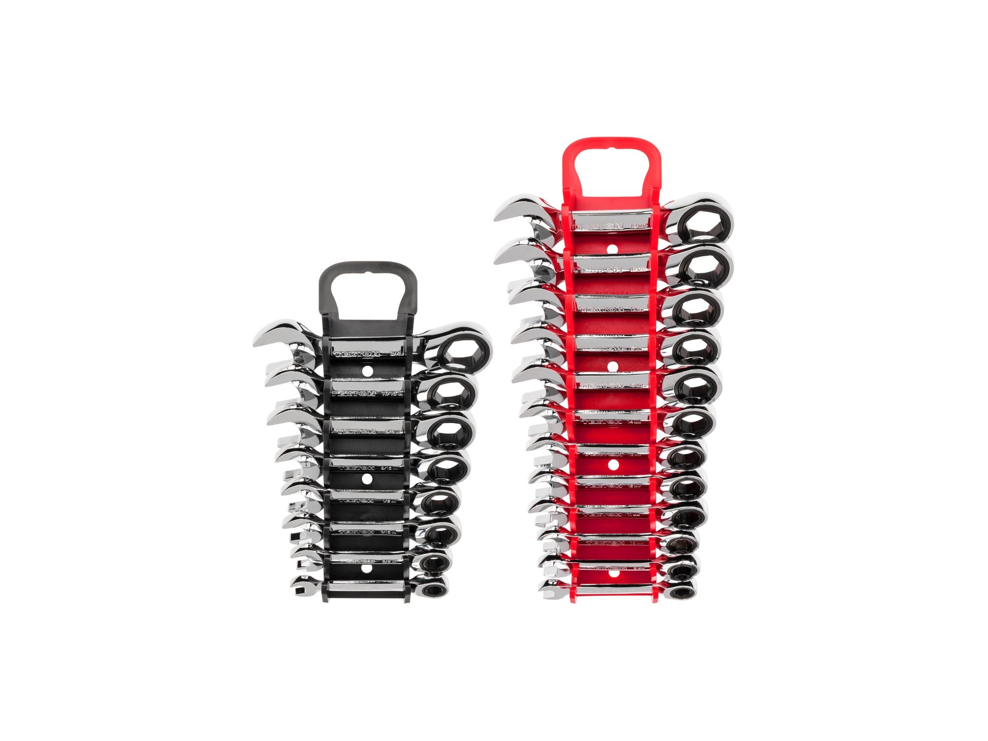 TEKTON WRN50321-T Stubby Ratcheting Combination Wrench Set with Holder, 20-Piece (5/16-3/4 in., 8-19 mm)