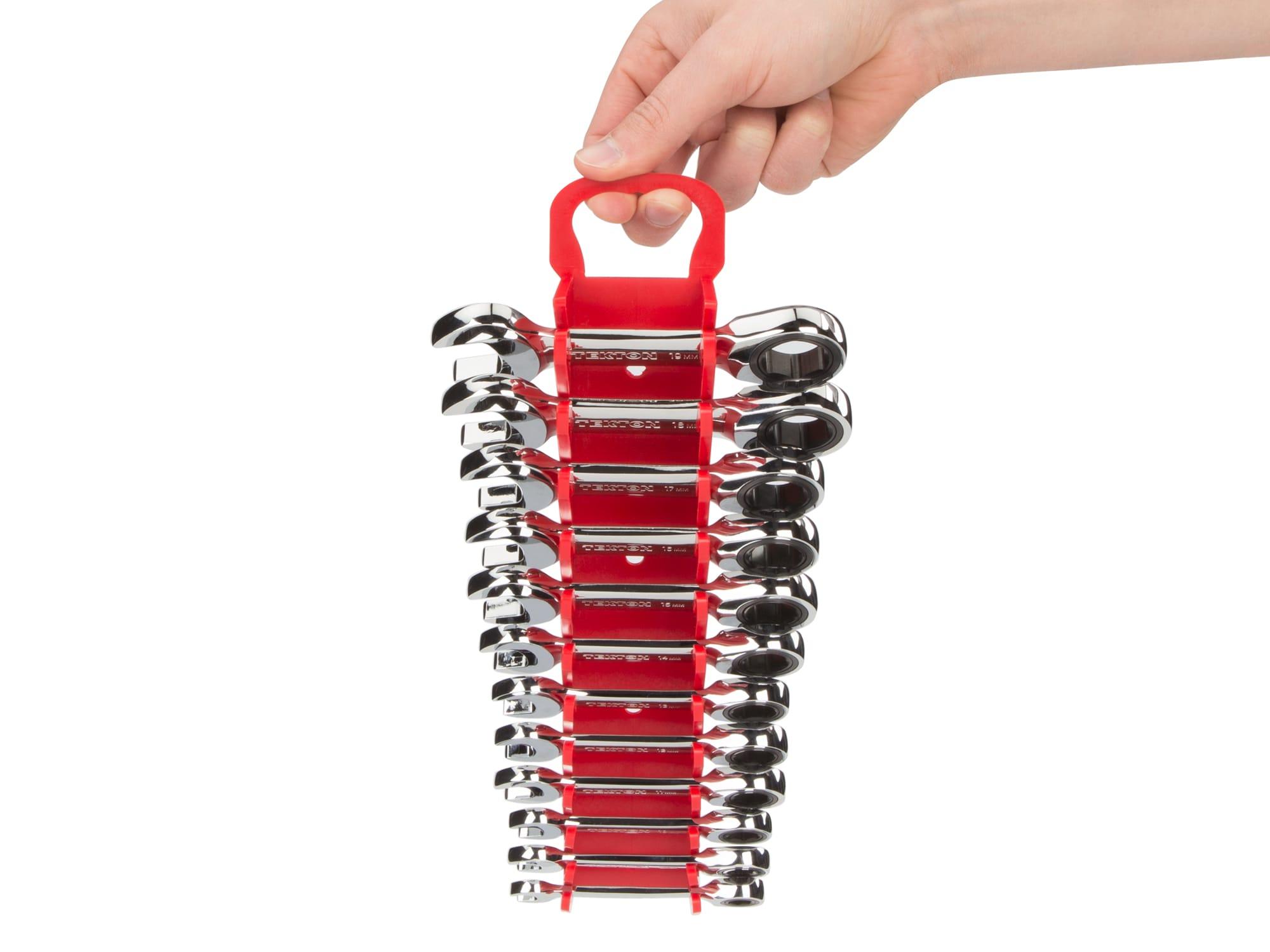 TEKTON WRN50321-T Stubby Ratcheting Combination Wrench Set with Holder, 20-Piece (5/16-3/4 in., 8-19 mm)