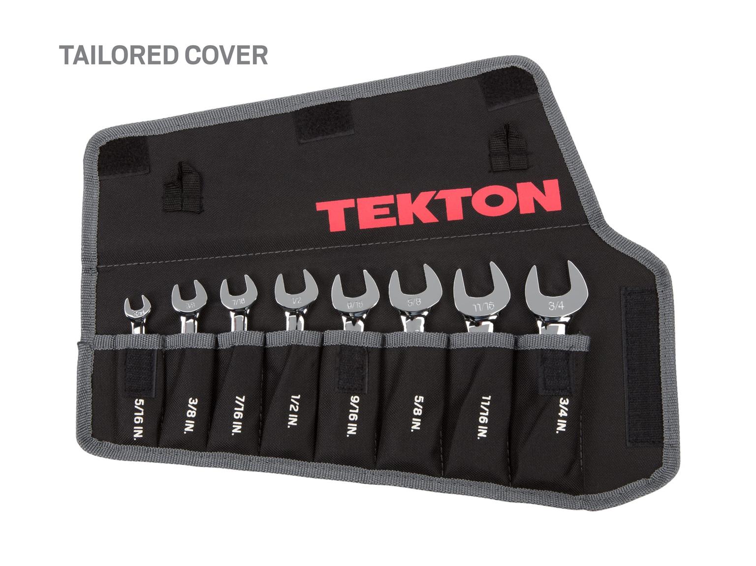 TEKTON WRN51086-T Stubby Reversible Ratcheting Combination Wrench Set, 8-Piece (5/16-3/4 in.) with Pouch