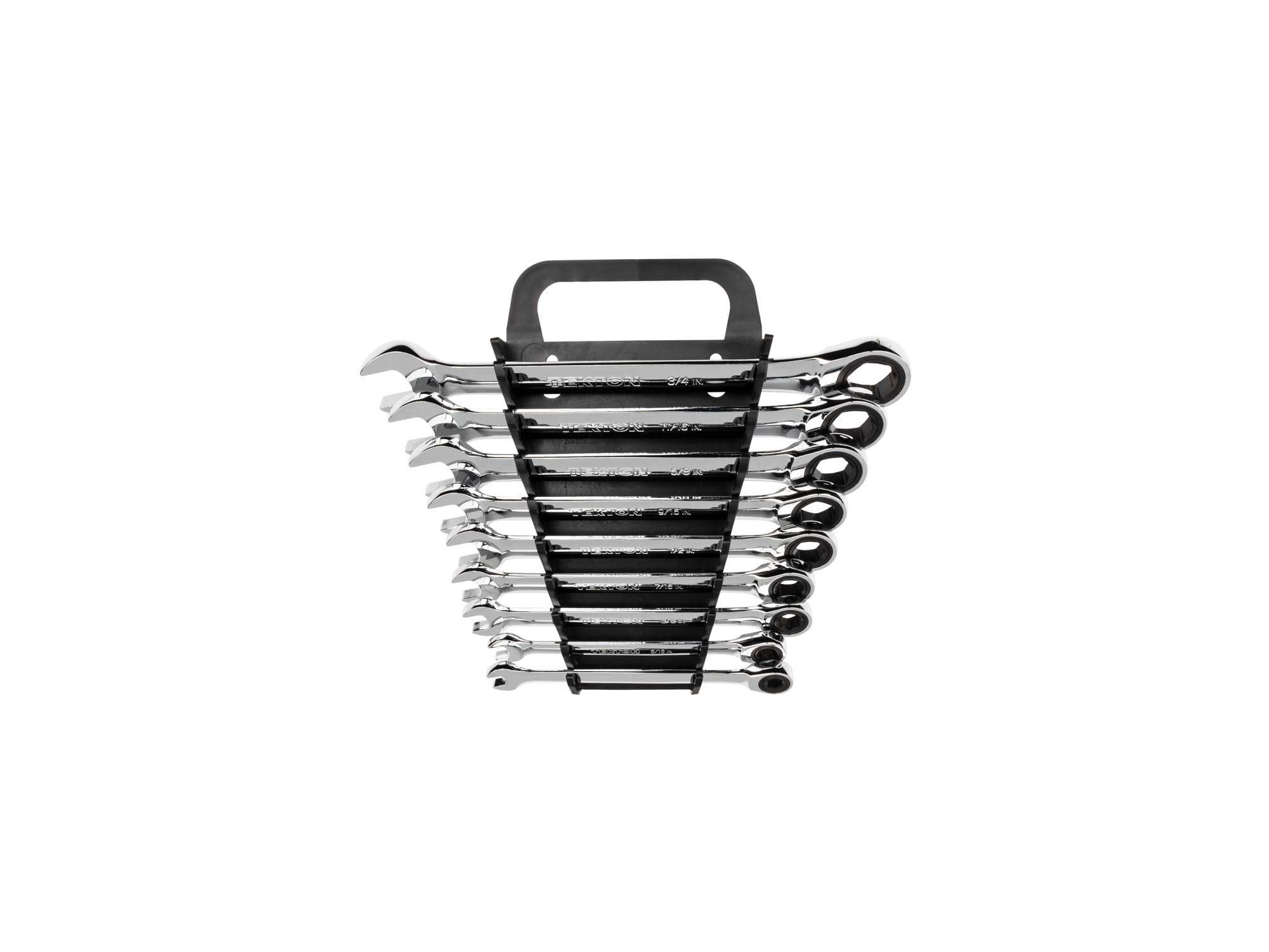 TEKTON WRN53067-T Ratcheting Combination Wrench Set with Holder, 9-Piece (1/4-3/4 in.)