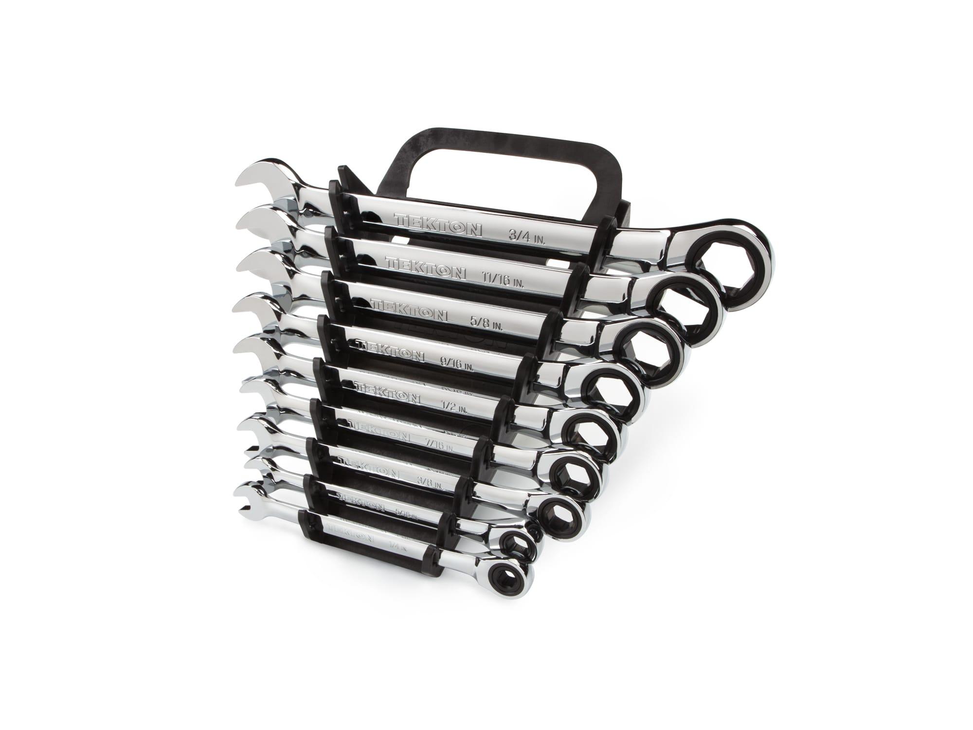 TEKTON WRN53067-T Ratcheting Combination Wrench Set with Holder, 9-Piece (1/4-3/4 in.)