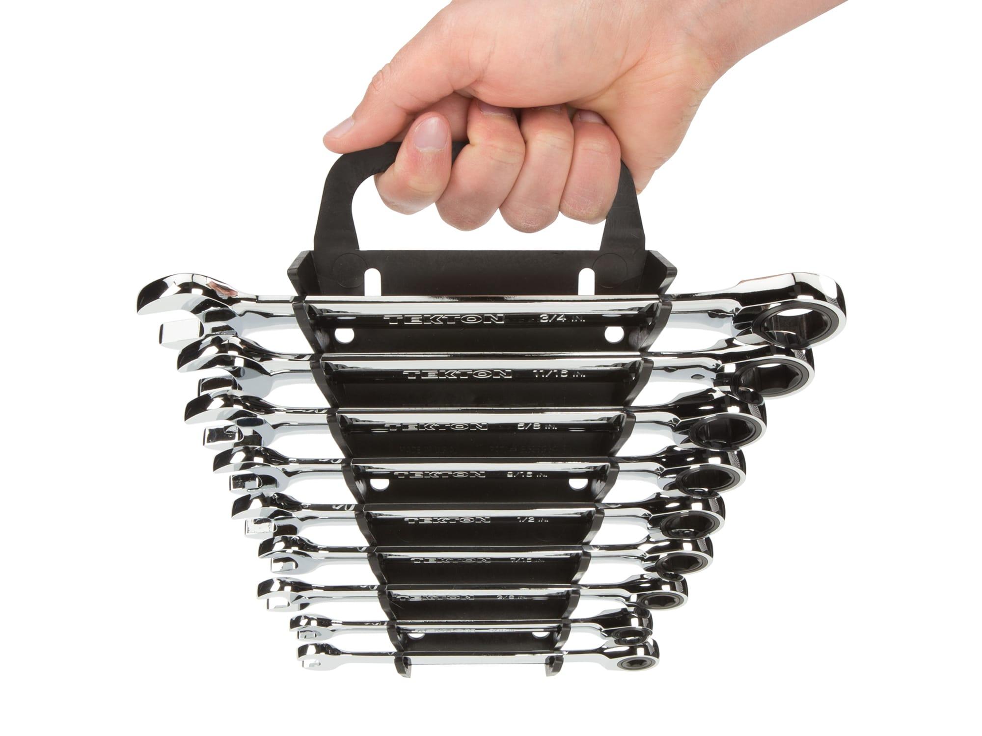 TEKTON WRN53067-T Ratcheting Combination Wrench Set with Holder, 9-Piece (1/4-3/4 in.)