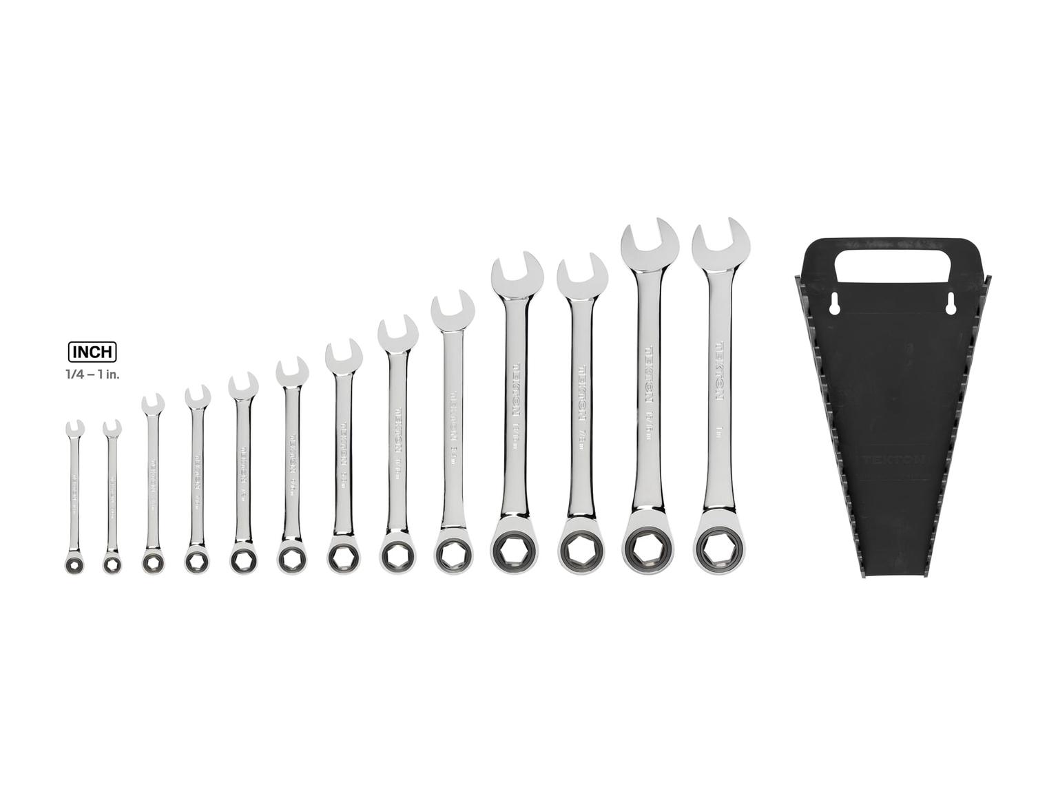 TEKTON WRN53071-T Ratcheting Combination Wrench Set with Holder, 13-Piece (1/4-1 in.)