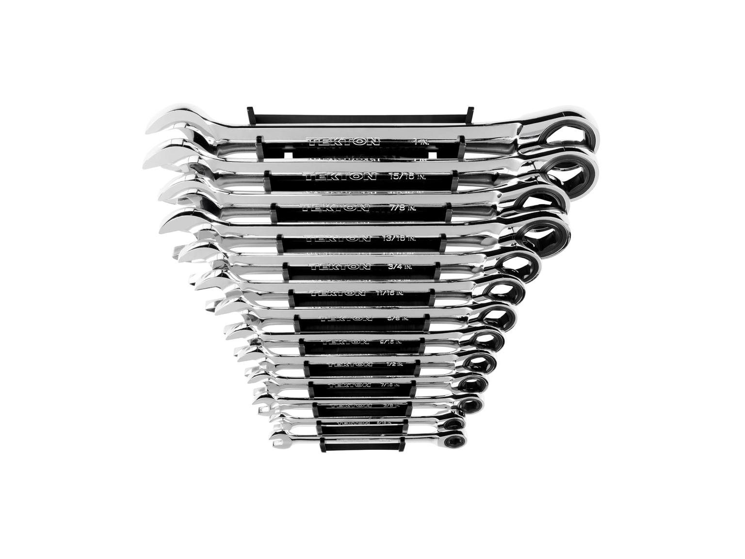 TEKTON WRN53072-T Ratcheting Combination Wrench Set with Rack, 13-Piece (1/4-1 in.)