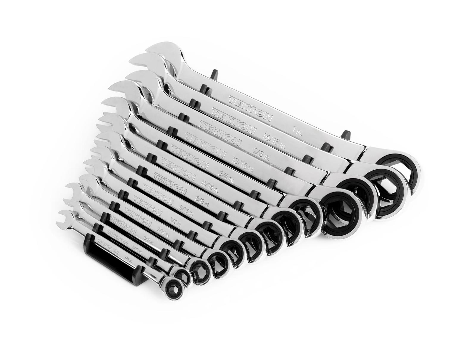 TEKTON WRN53072-T Ratcheting Combination Wrench Set with Rack, 13-Piece (1/4-1 in.)