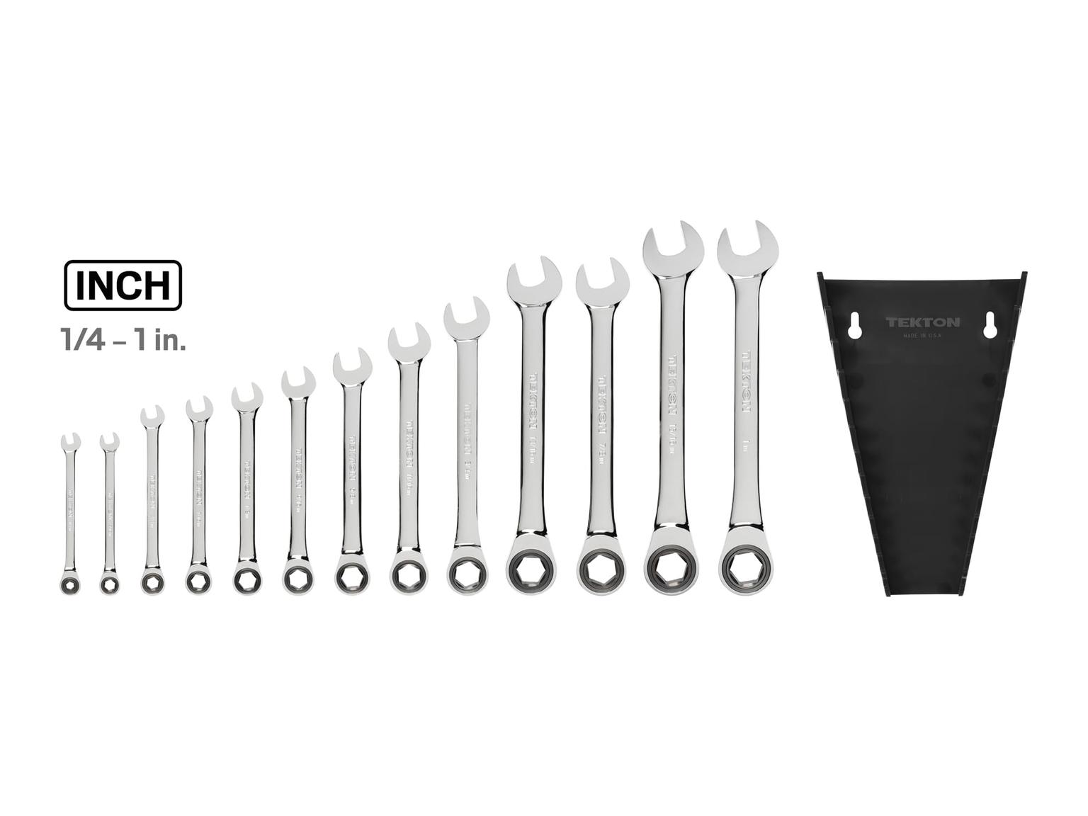 TEKTON WRN53072-T Ratcheting Combination Wrench Set with Rack, 13-Piece (1/4-1 in.)