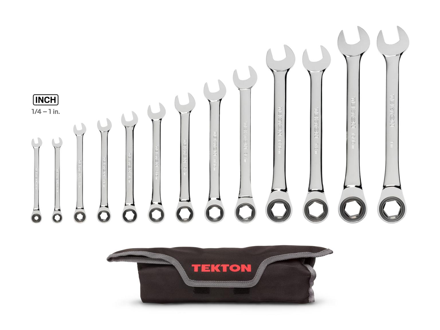 TEKTON WRN53091-T Ratcheting Combination Wrench Set with Pouch, 13-Piece (1/4-1 in.)