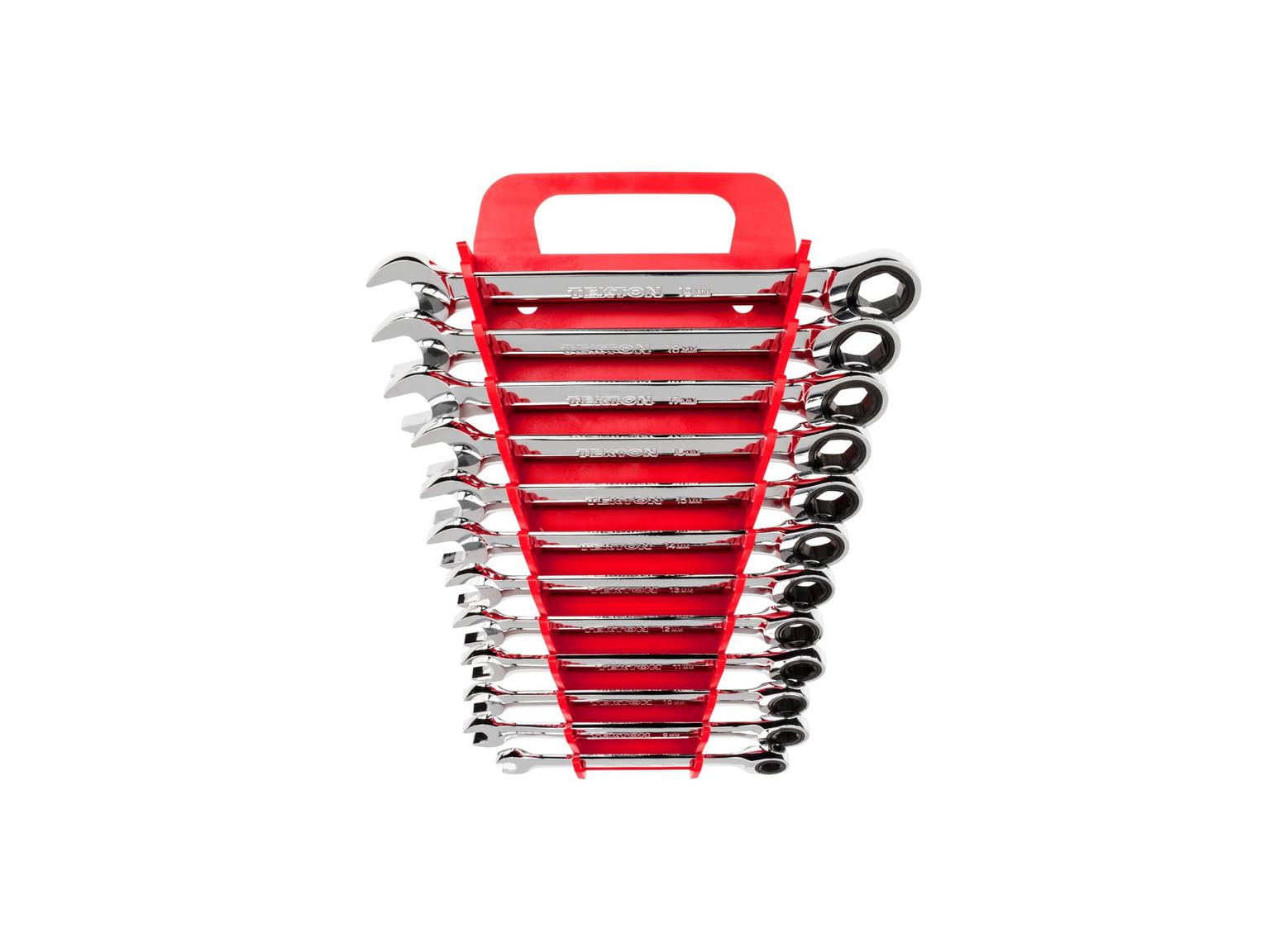 TEKTON WRN53170-T Ratcheting Combination Wrench Set with Holder, 12-Piece (8-19 mm)