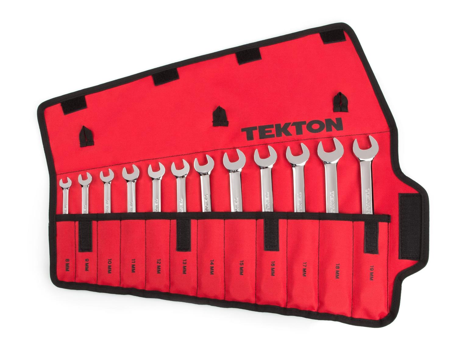 TEKTON WRN53190-T Ratcheting Combination Wrench Set with Pouch, 12-Piece (8-19 mm)