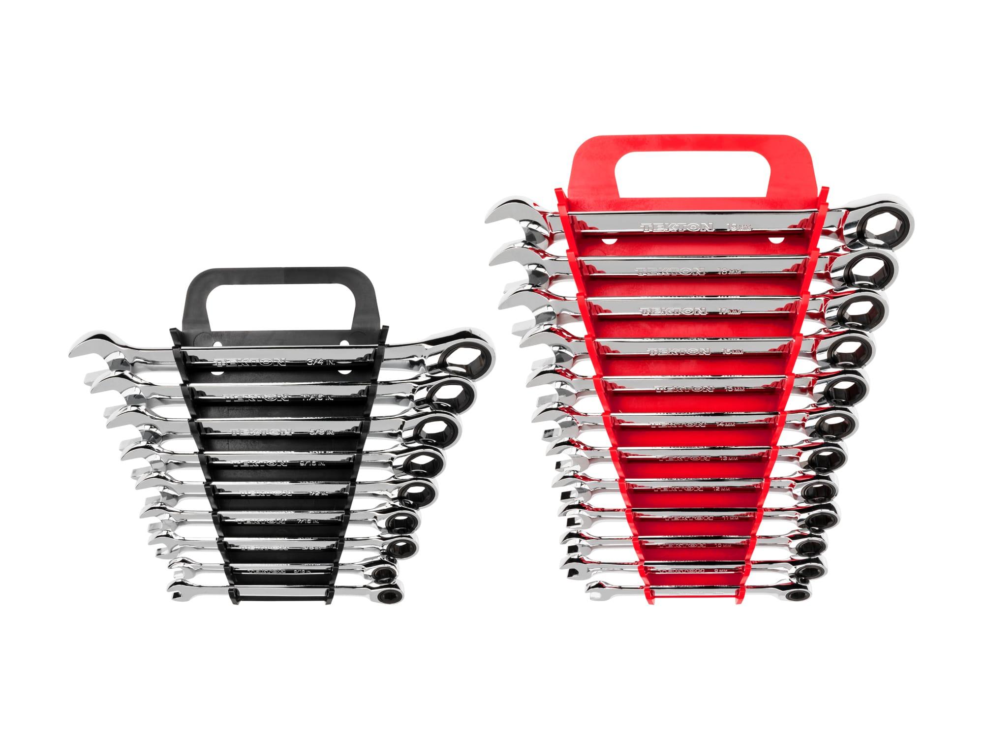 TEKTON WRN53321-T Ratcheting Combination Wrench Set with Holder, 21-Piece (1/4-3/4 in., 8-19 mm)