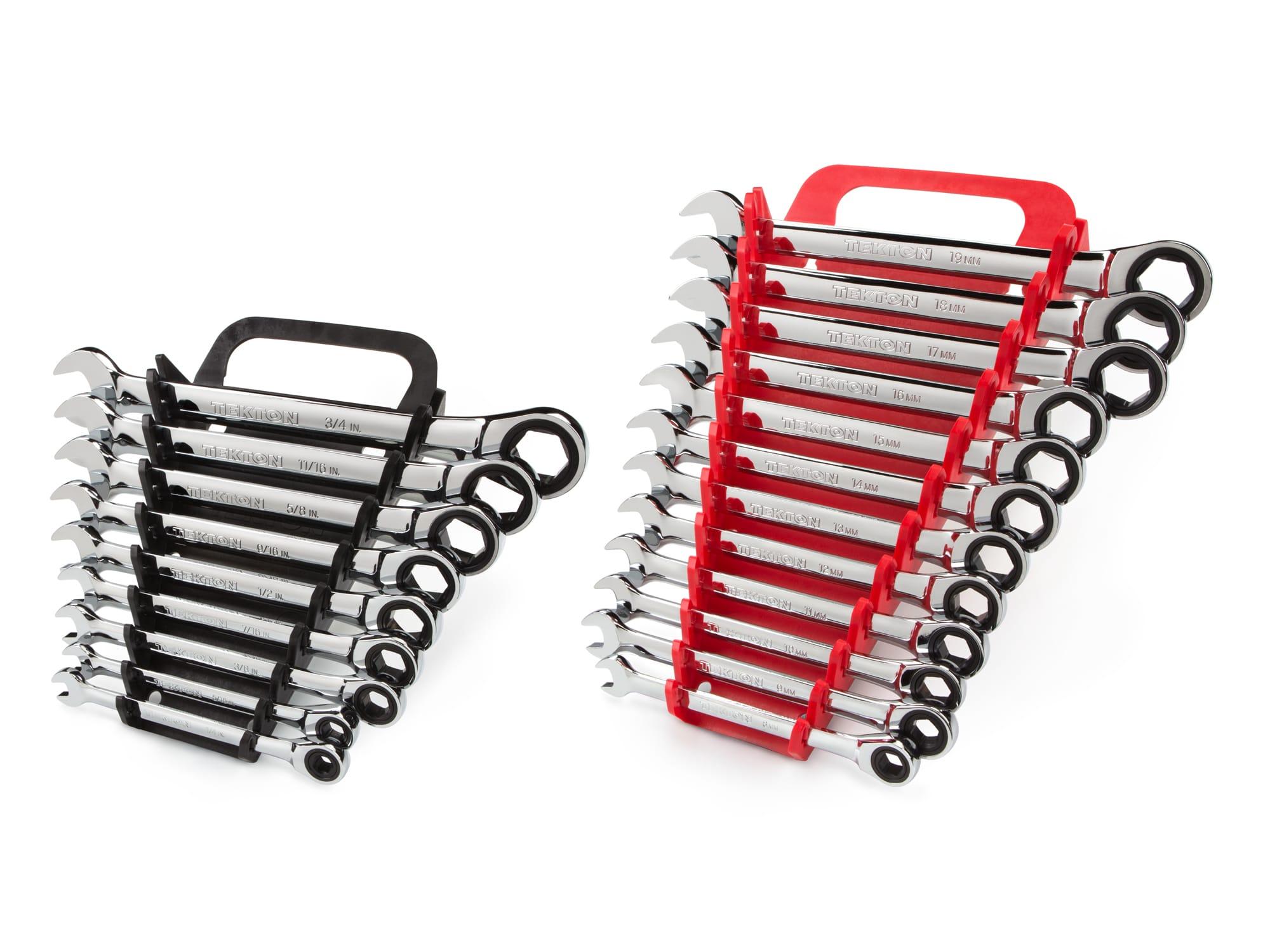 TEKTON WRN53321-T Ratcheting Combination Wrench Set with Holder, 21-Piece (1/4-3/4 in., 8-19 mm)