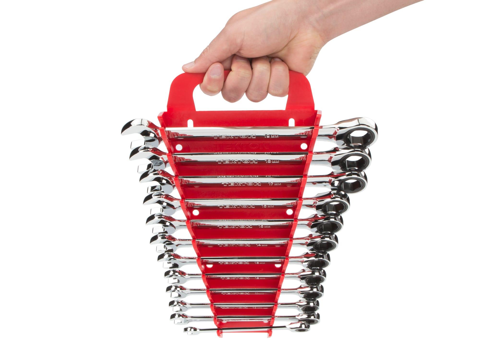 TEKTON WRN53321-T Ratcheting Combination Wrench Set with Holder, 21-Piece (1/4-3/4 in., 8-19 mm)