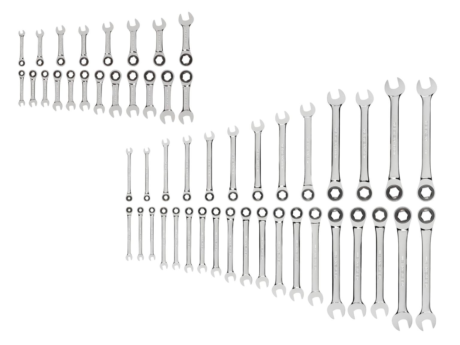TEKTON WRN53602-T Stubby and Standard Length Ratcheting Wrench Set, 52-Piece (1/4 - 1 in., 6-24 mm)