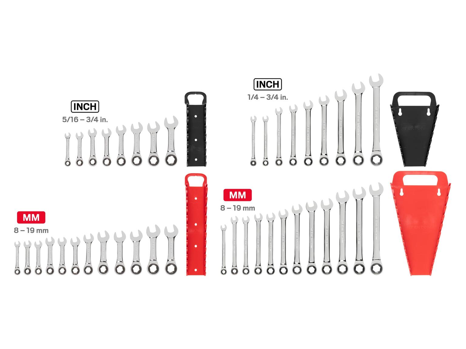 TEKTON WRN53621-T Stubby and Standard Length Ratcheting Wrench Set with Holder, 41-Piece (1/4-3/4 in., 8-19 mm)