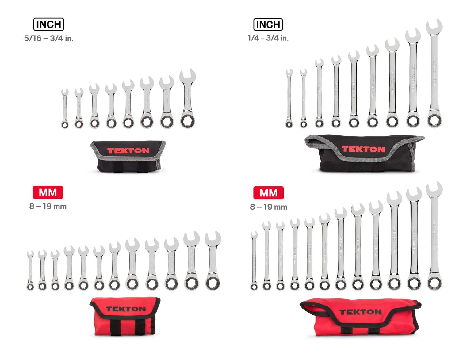 TEKTON WRN53661-T Stubby and Standard Length Ratcheting Wrench Set with Pouch, 41-Piece (1/4-3/4 in., 8-19 mm)