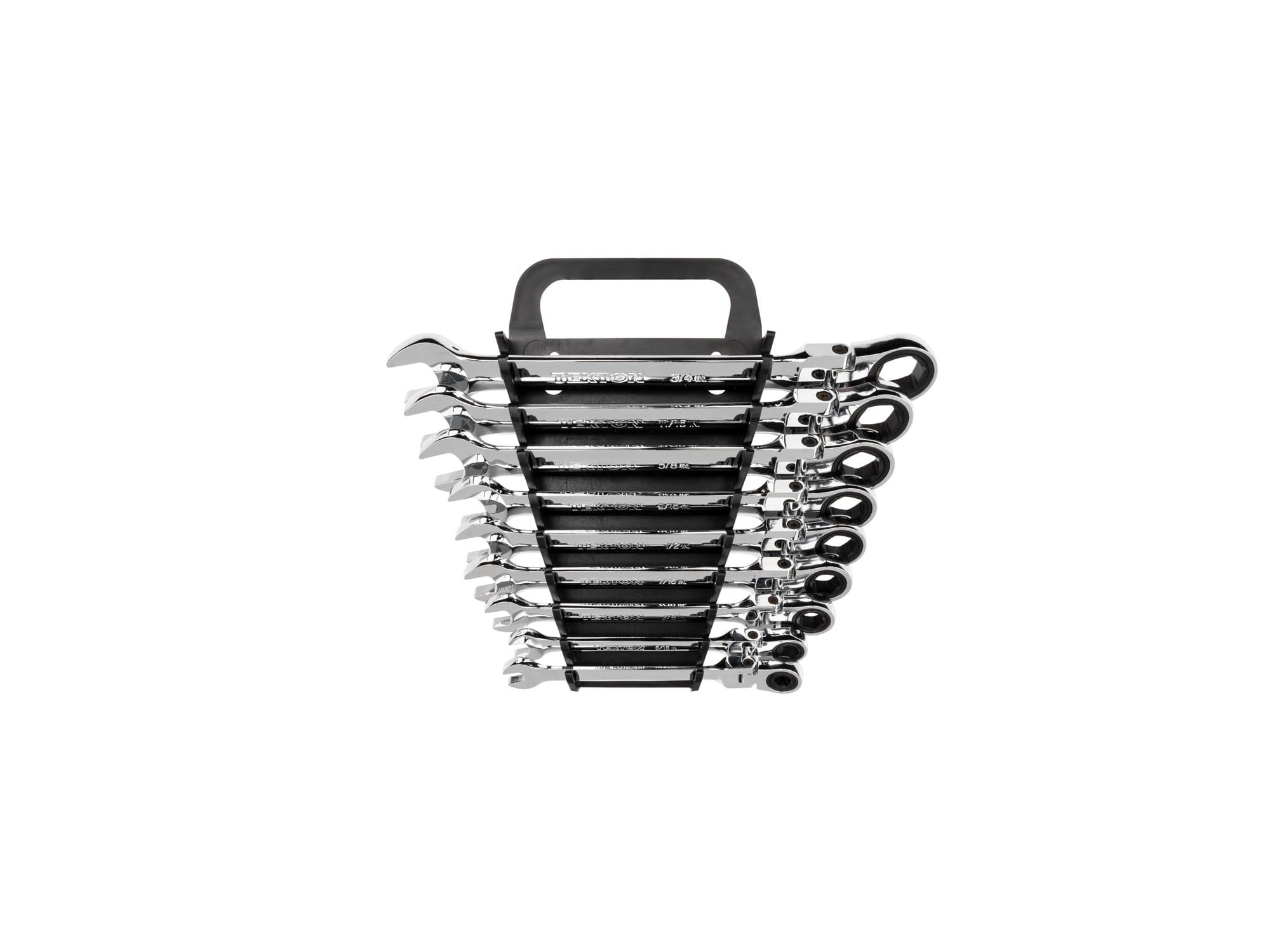 TEKTON WRN57067-T Flex Ratcheting Combination Wrench Set with Holder, 9-Piece (1/4-3/4 in.)