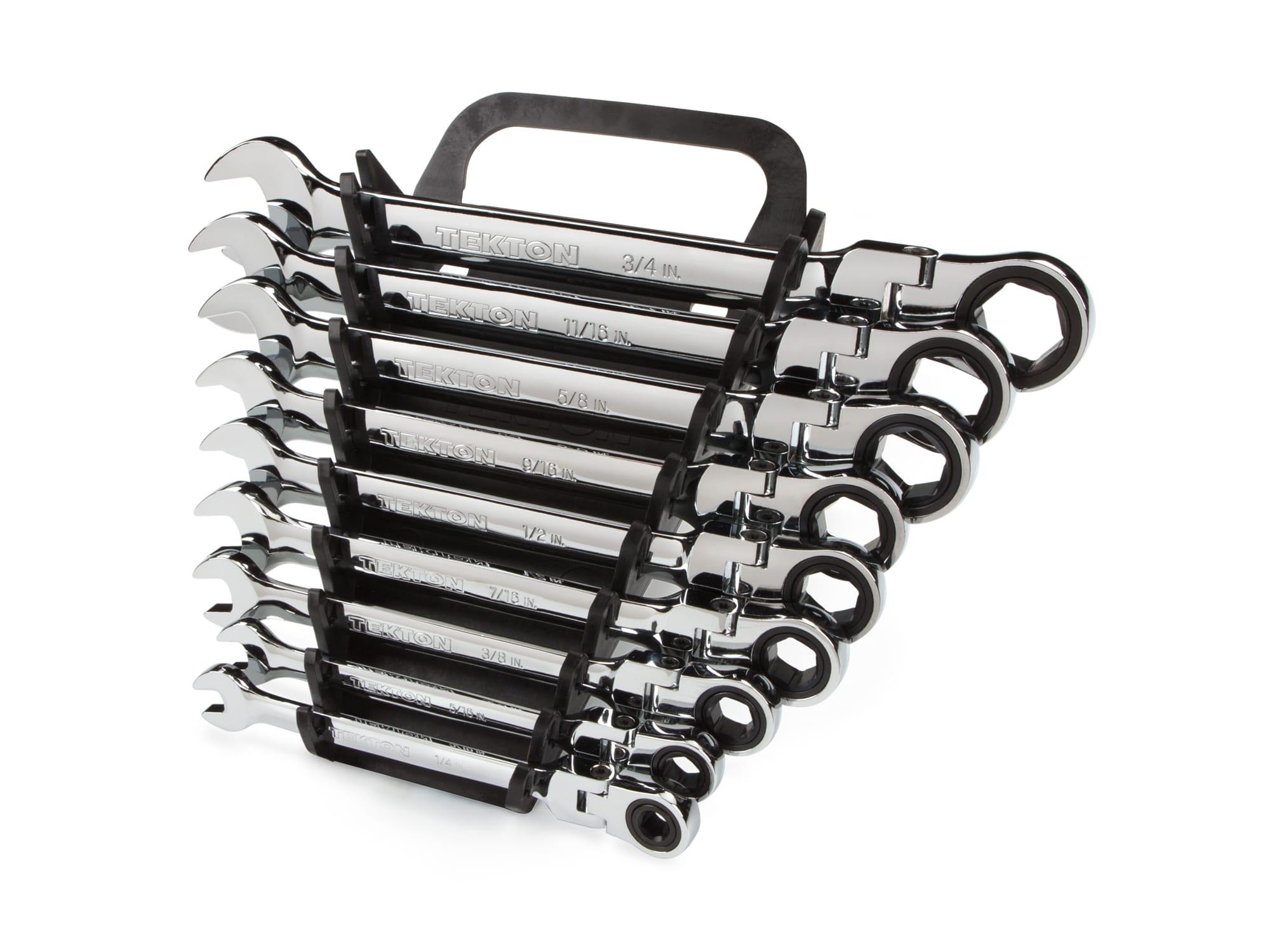 TEKTON WRN57067-T Flex Ratcheting Combination Wrench Set with Holder, 9-Piece (1/4-3/4 in.)