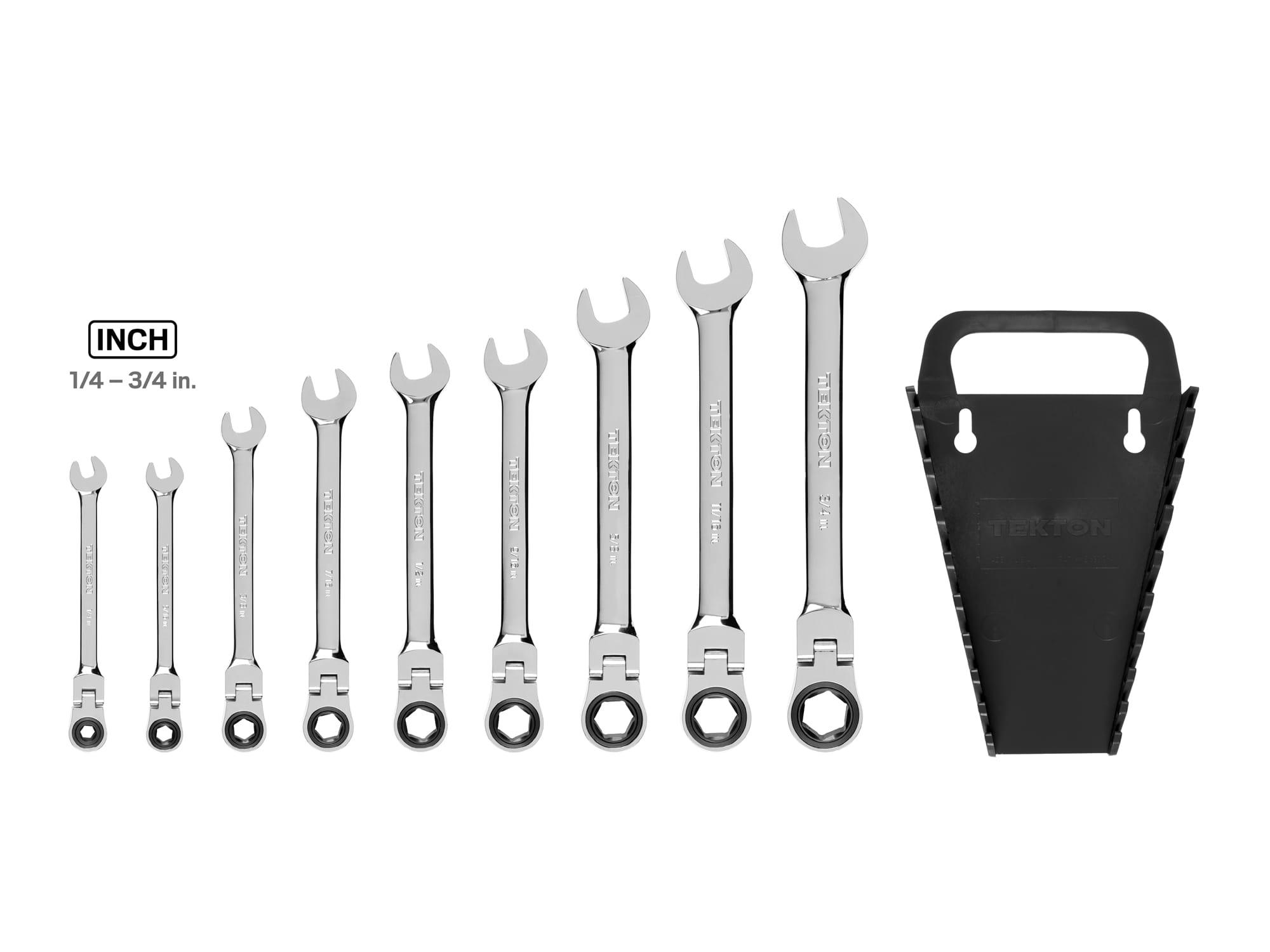 TEKTON WRN57067-T Flex Ratcheting Combination Wrench Set with Holder, 9-Piece (1/4-3/4 in.)