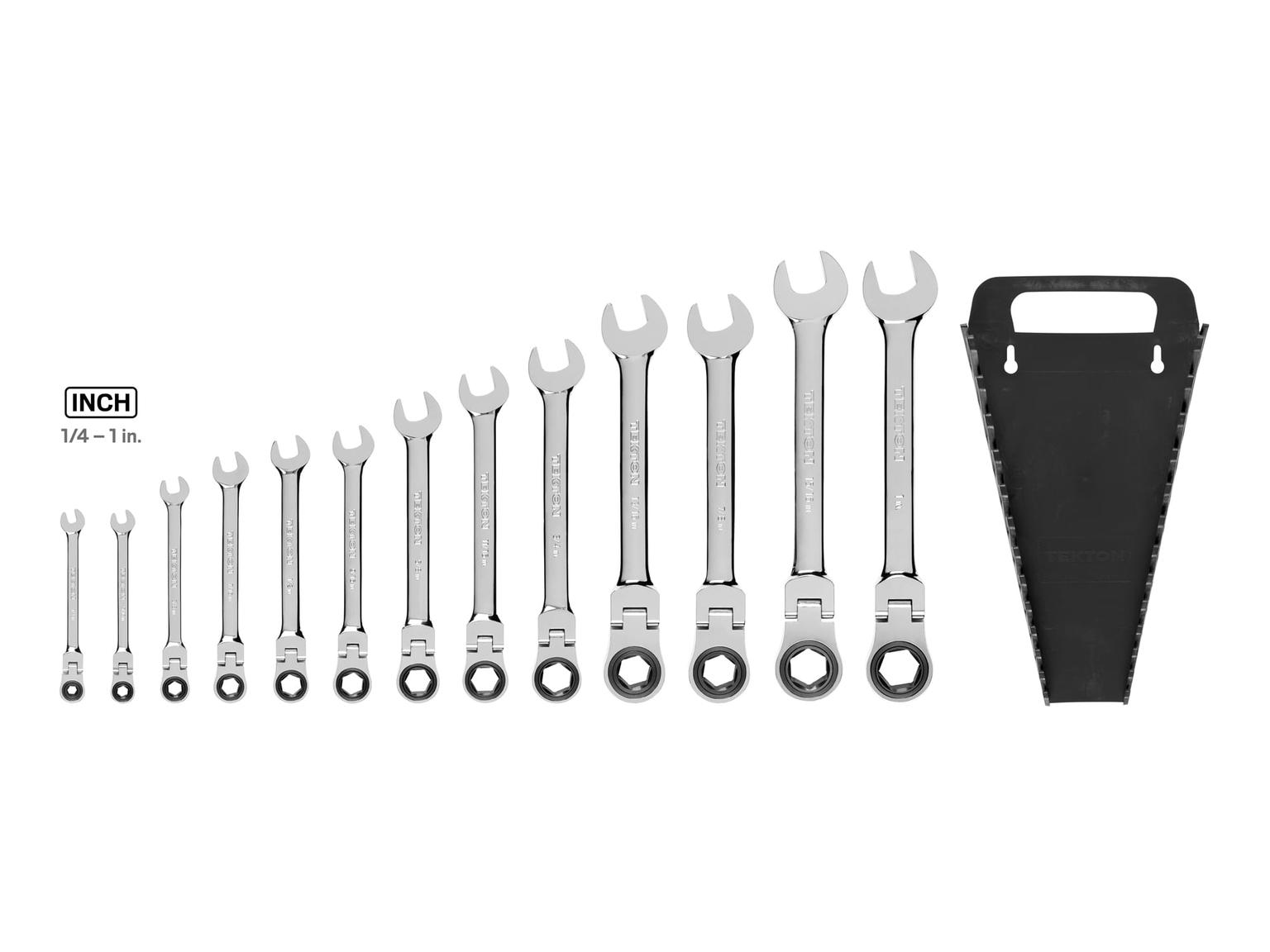 TEKTON WRN57071-T Flex Ratcheting Combination Wrench Set with Holder, 13-Piece (1/4-1 in.)