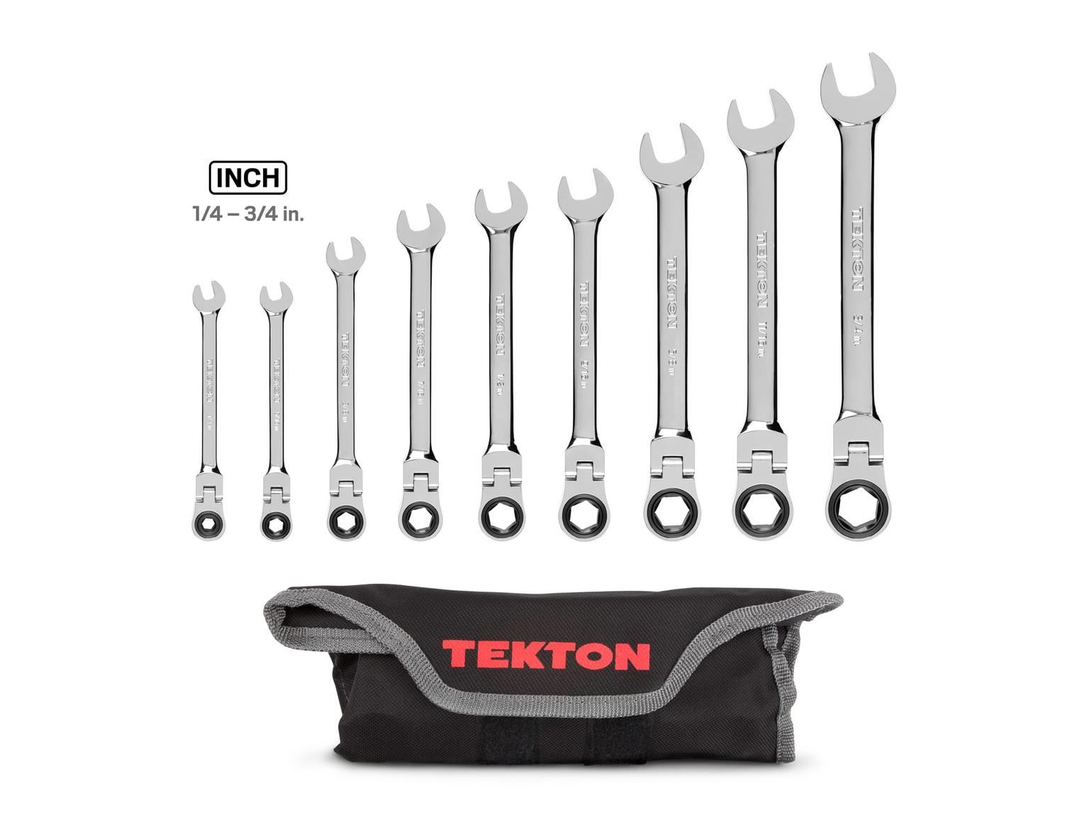 TEKTON WRN57087-T Flex Ratcheting Combination Wrench Set with Pouch, 9-Piece (1/4-3/4 in.)