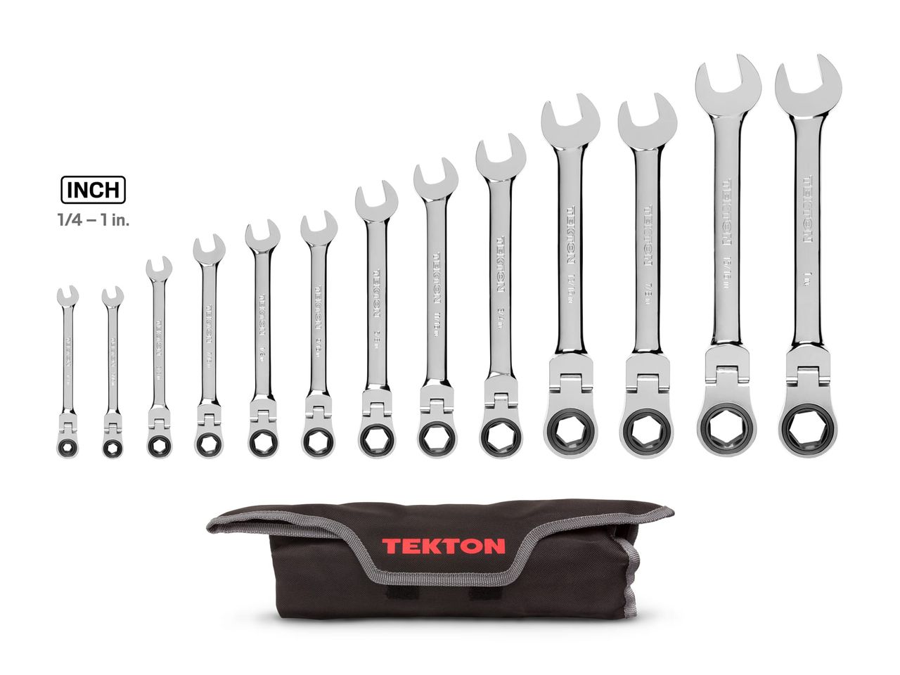 Flex Ratcheting Combination Wrench Set, 13Piece (Pouch) TEKTON