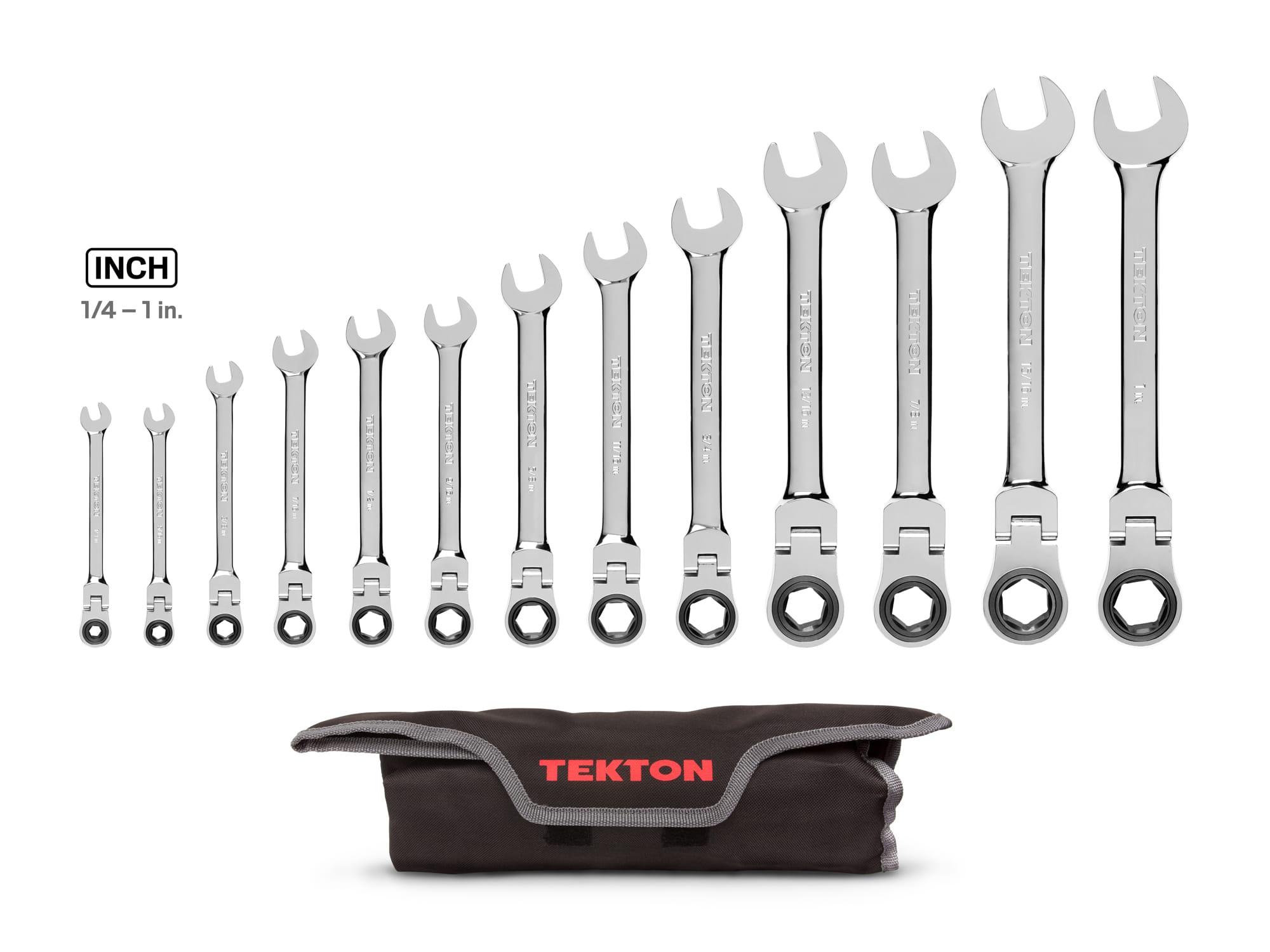 TEKTON WRN57091-T Flex Ratcheting Combination Wrench Set with Pouch, 13-Piece (1/4-1 in.)