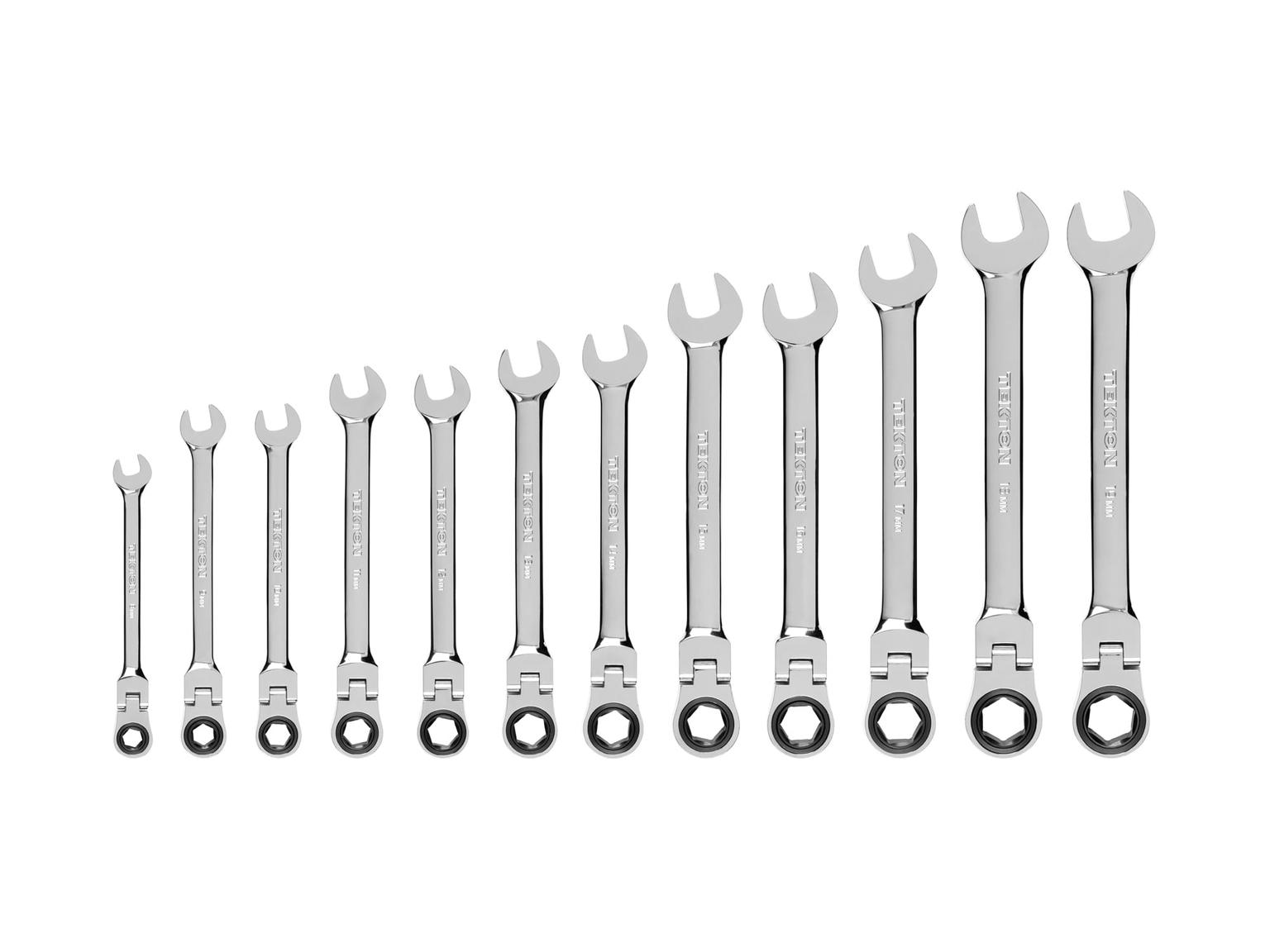 TEKTON WRN57160-T Flex Ratcheting Combination Wrench Set, 12-Piece (8-19 mm)
