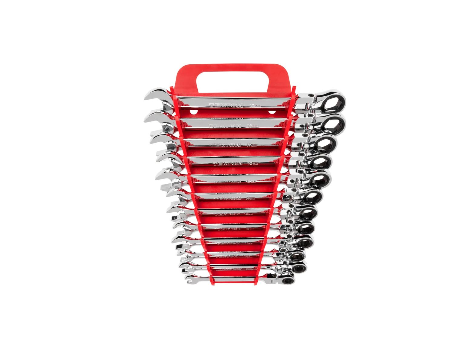 TEKTON WRN57170-T Flex Ratcheting Combination Wrench Set with Holder, 12-Piece (8-19 mm)