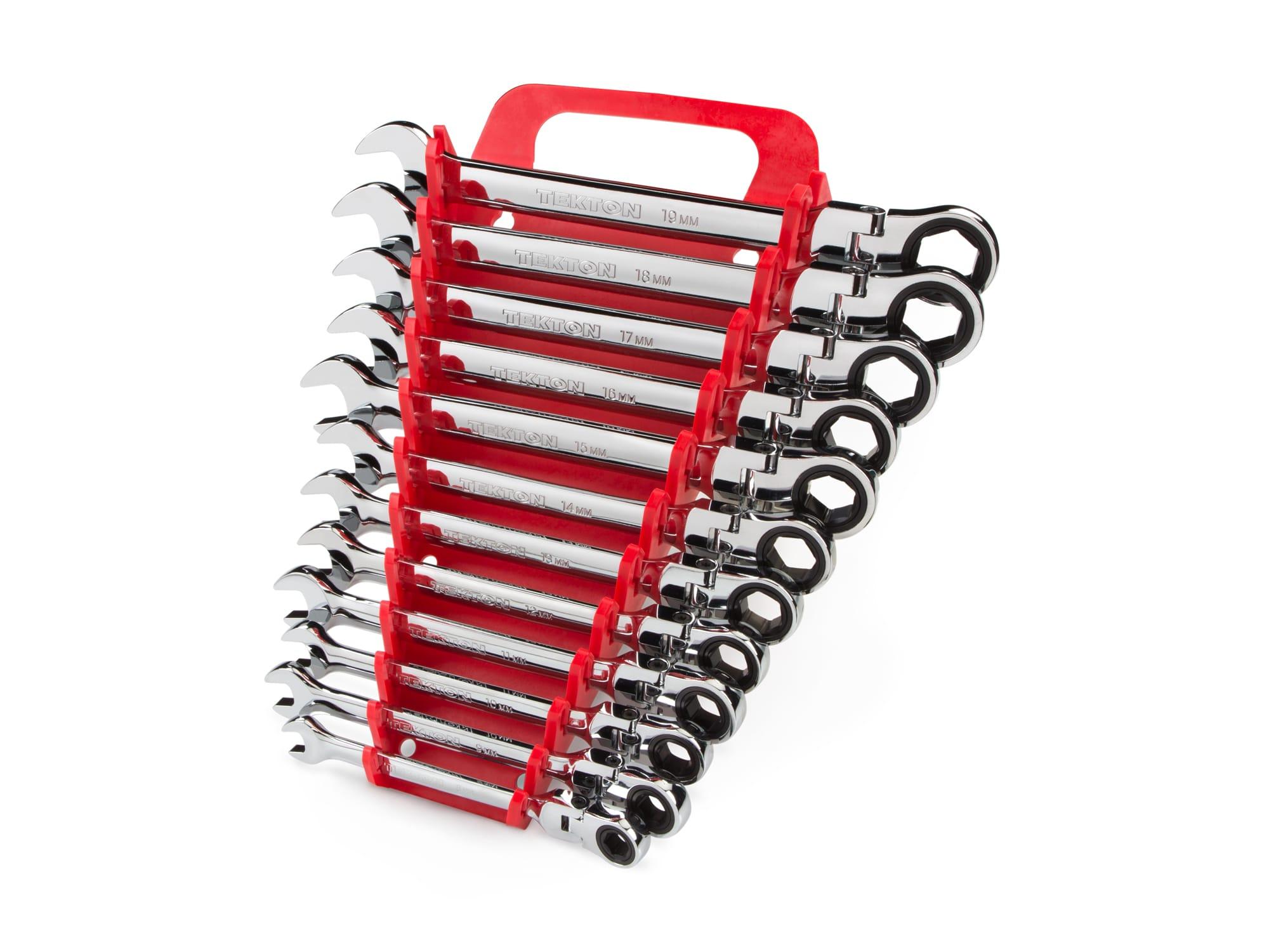 TEKTON WRN57170-T Flex Ratcheting Combination Wrench Set with Holder, 12-Piece (8-19 mm)