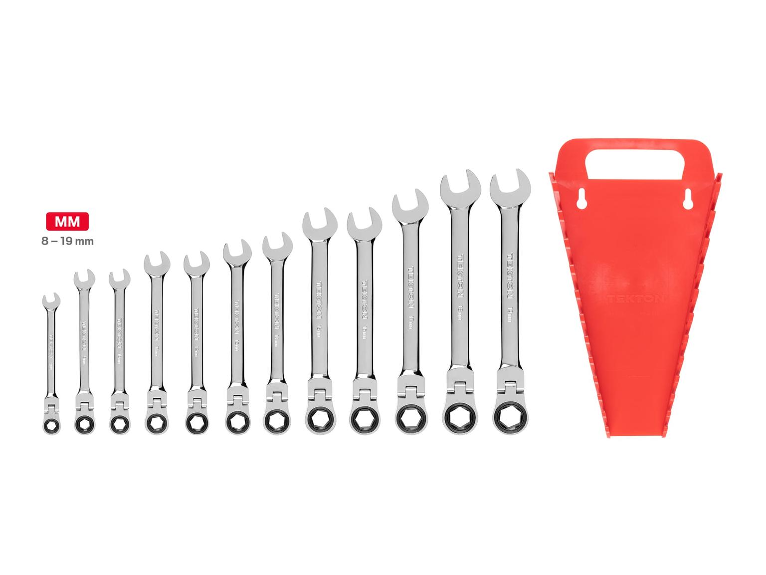 TEKTON WRN57170-T Flex Ratcheting Combination Wrench Set with Holder, 12-Piece (8-19 mm)