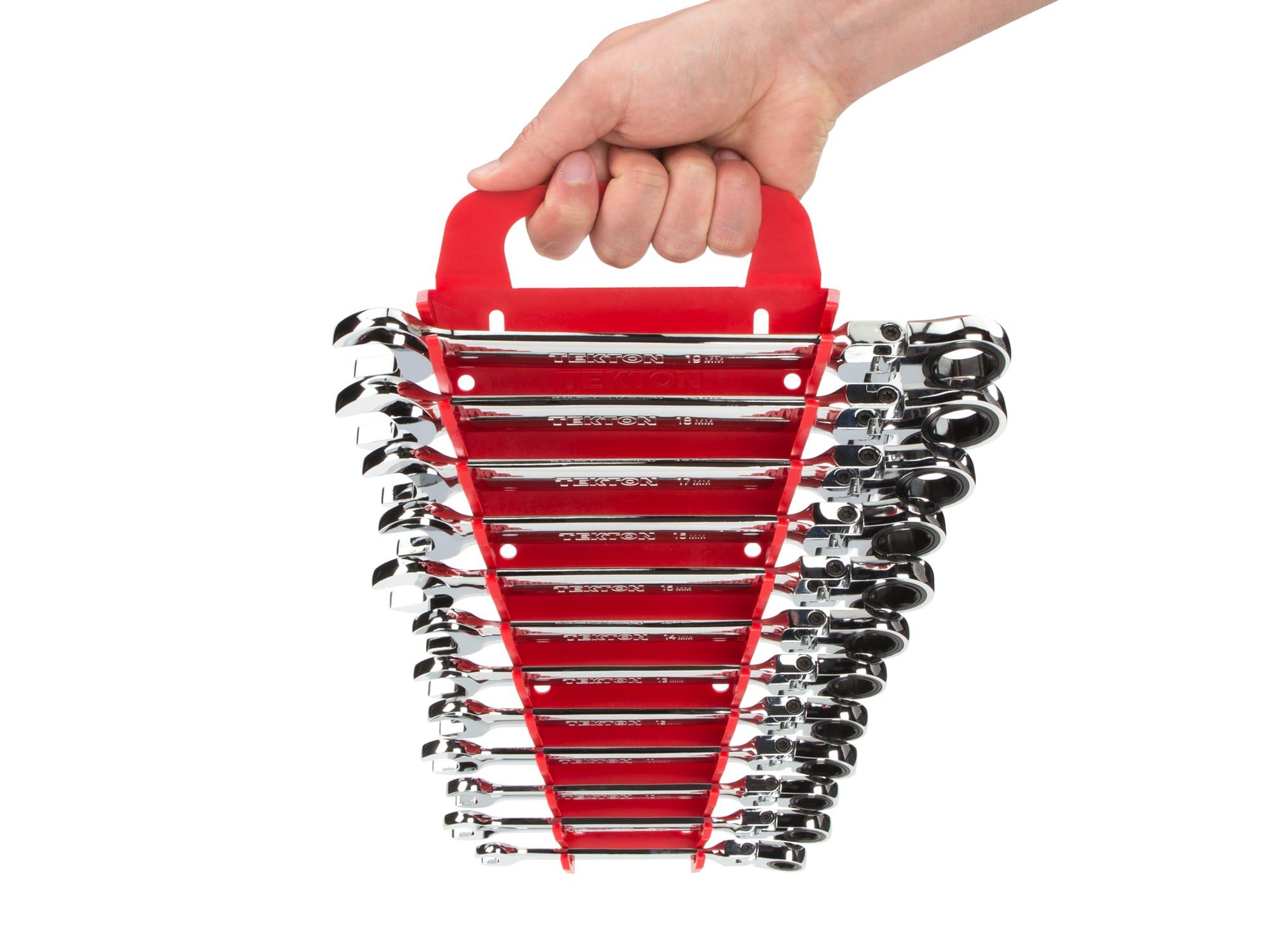 TEKTON WRN57170-T Flex Ratcheting Combination Wrench Set with Holder, 12-Piece (8-19 mm)