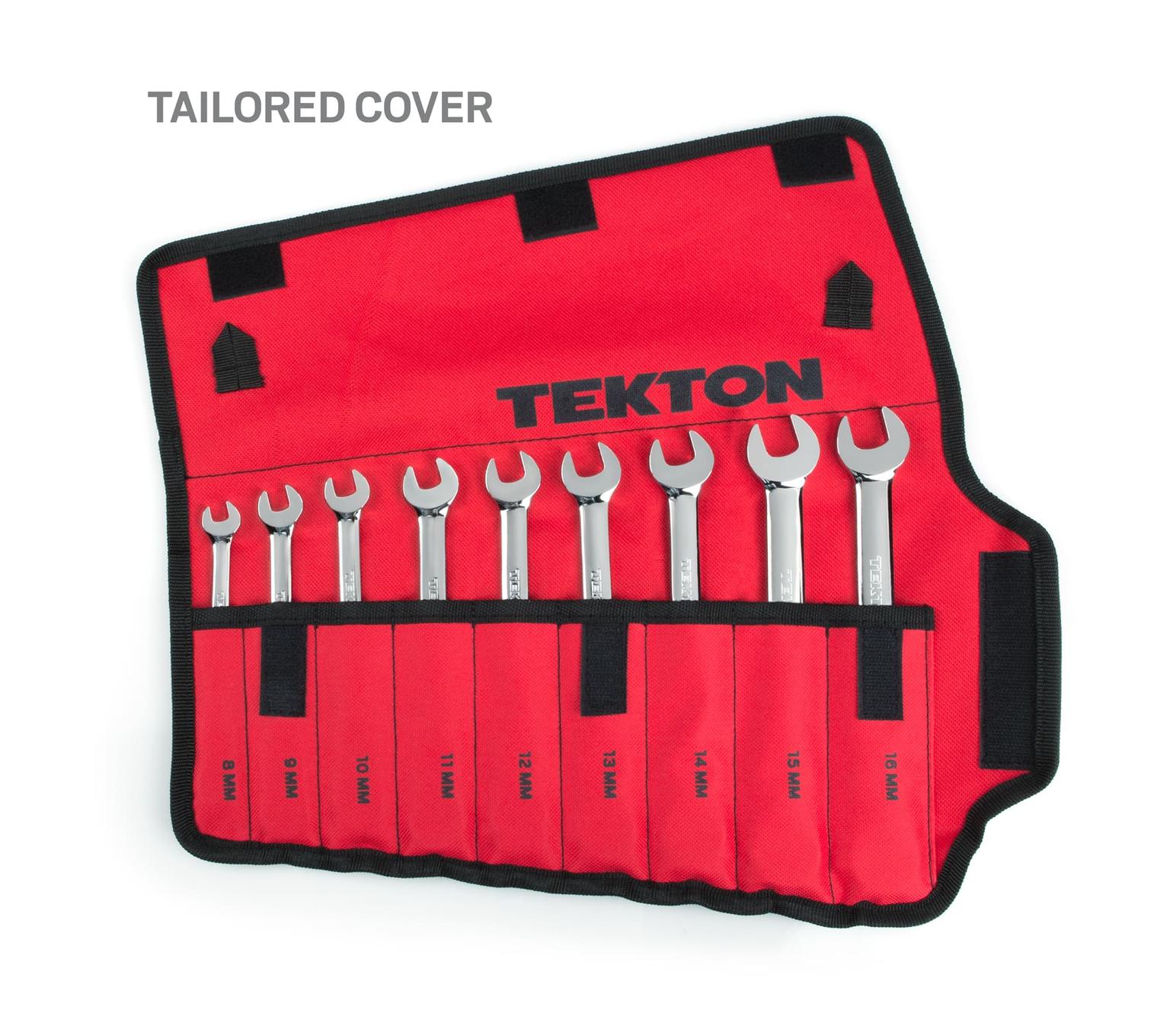 TEKTON WRN57187-T Flex Ratcheting Combination Wrench Set with Pouch, 9-Piece (8-16 mm)