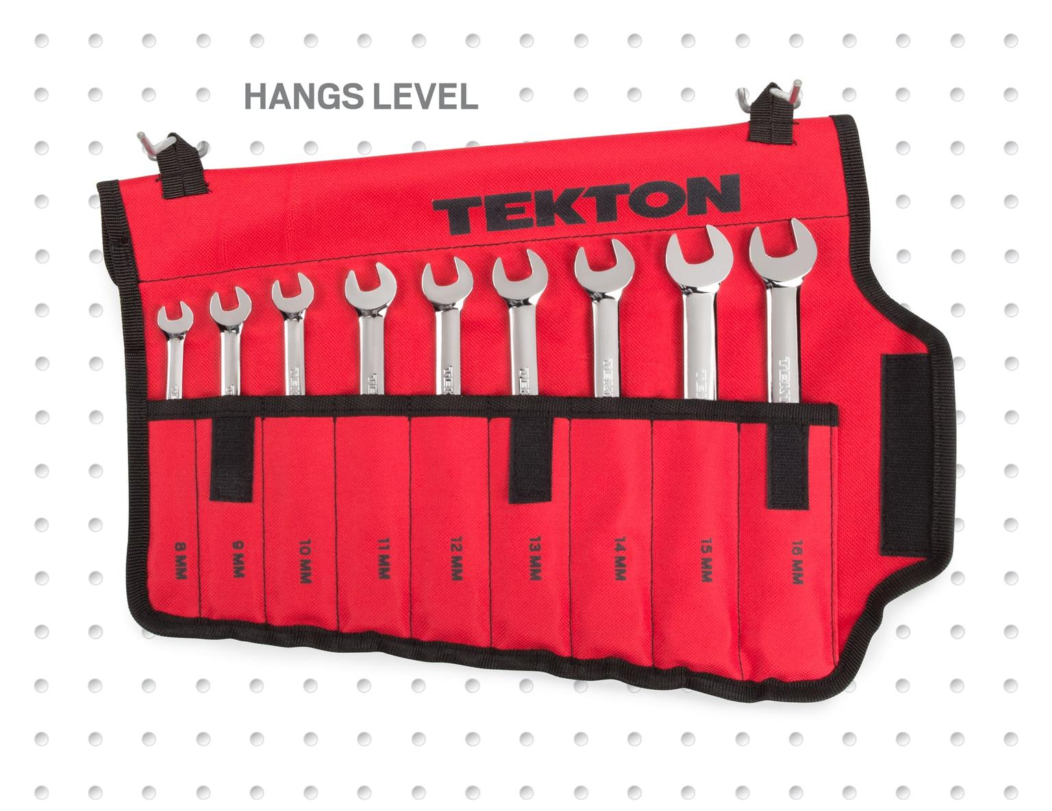 TEKTON WRN57187-T Flex Ratcheting Combination Wrench Set with Pouch, 9-Piece (8-16 mm)