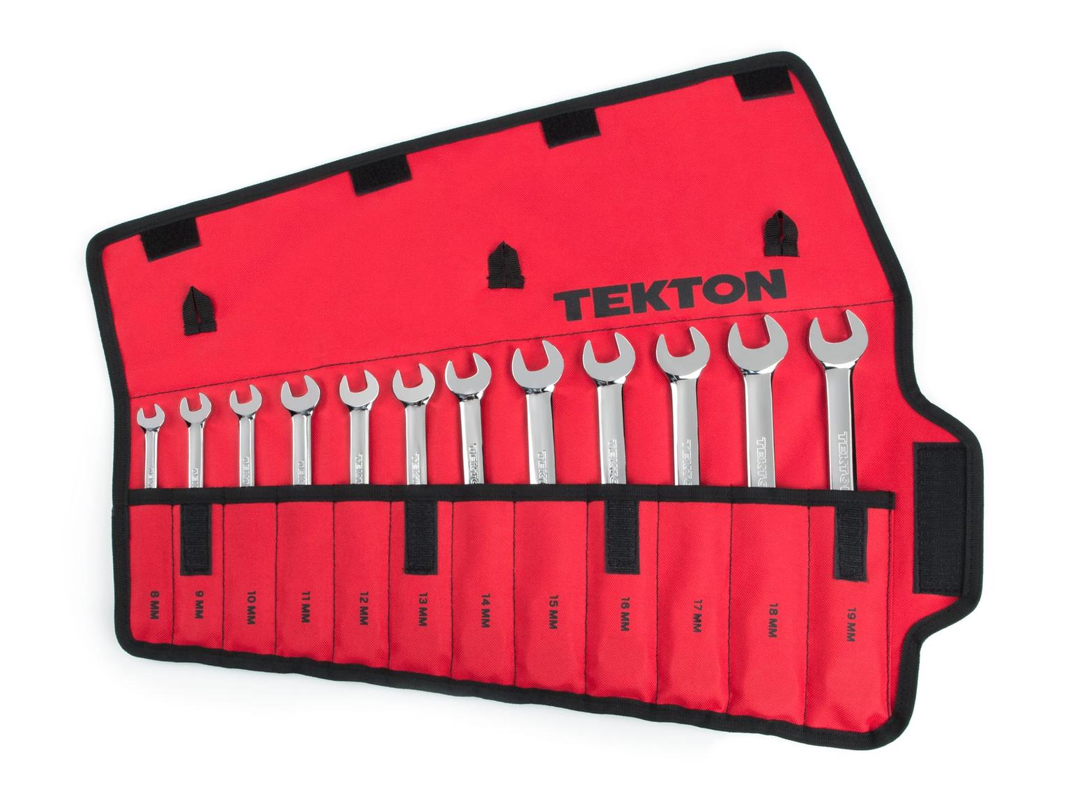 TEKTON WRN57190-T Flex Ratcheting Combination Wrench Set with Pouch, 12-Piece (8-19 mm)