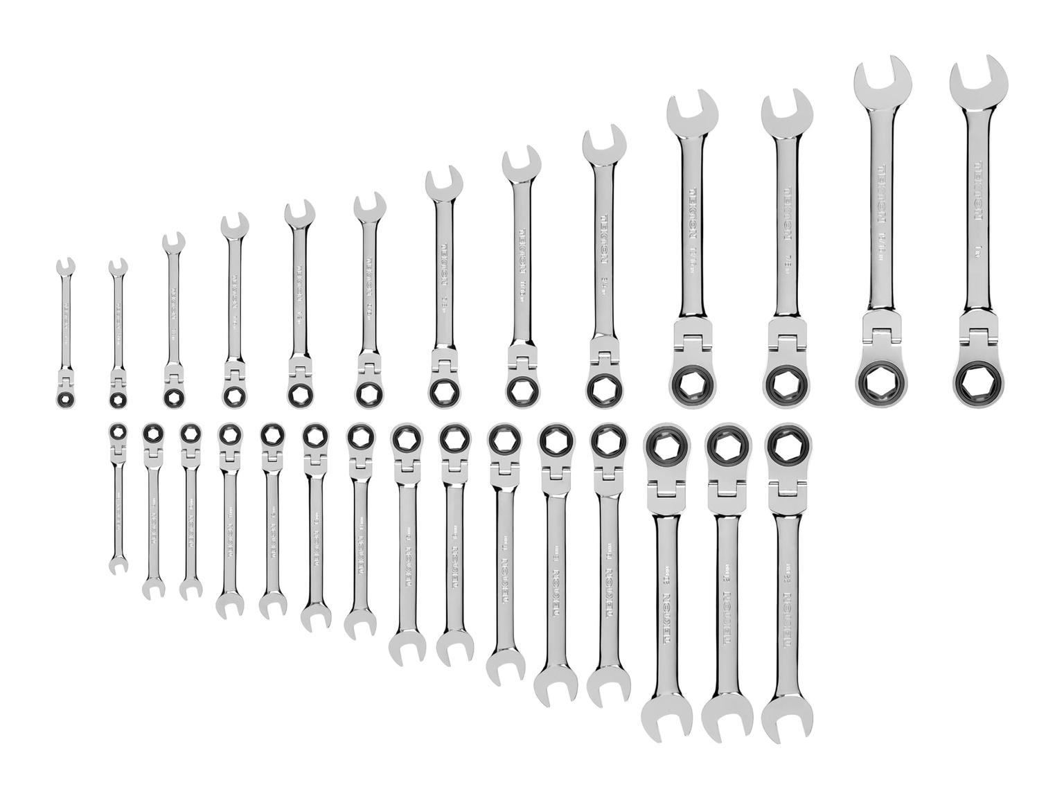 TEKTON WRN57302-T Flex Ratcheting Combination Wrench Set, 28-Piece (1/4-1 in., 8-22mm)