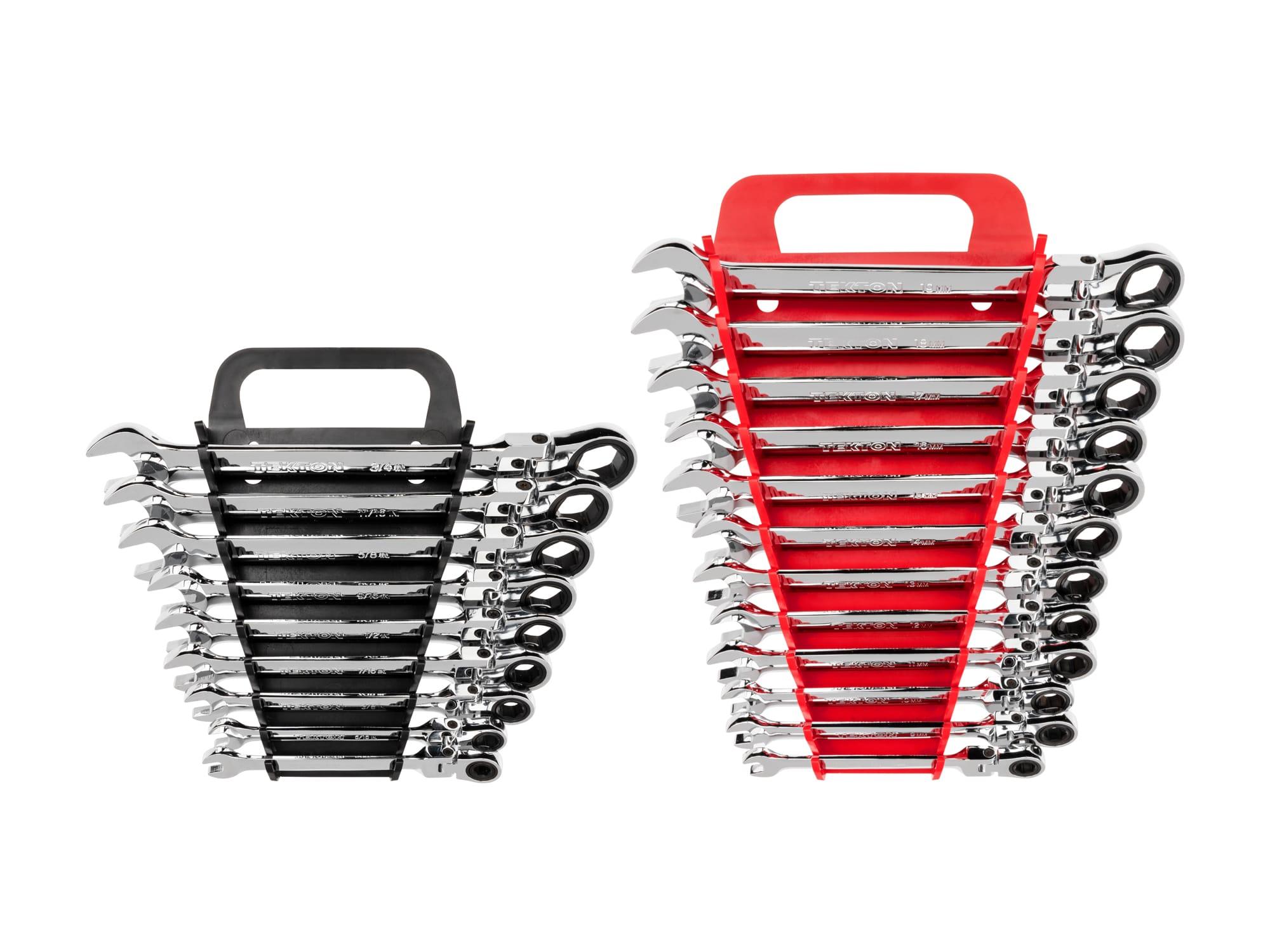 TEKTON WRN57321-T Flex Ratcheting Combination Wrench Set with Holder, 21-Piece (1/4-3/4 in., 8-19 mm)