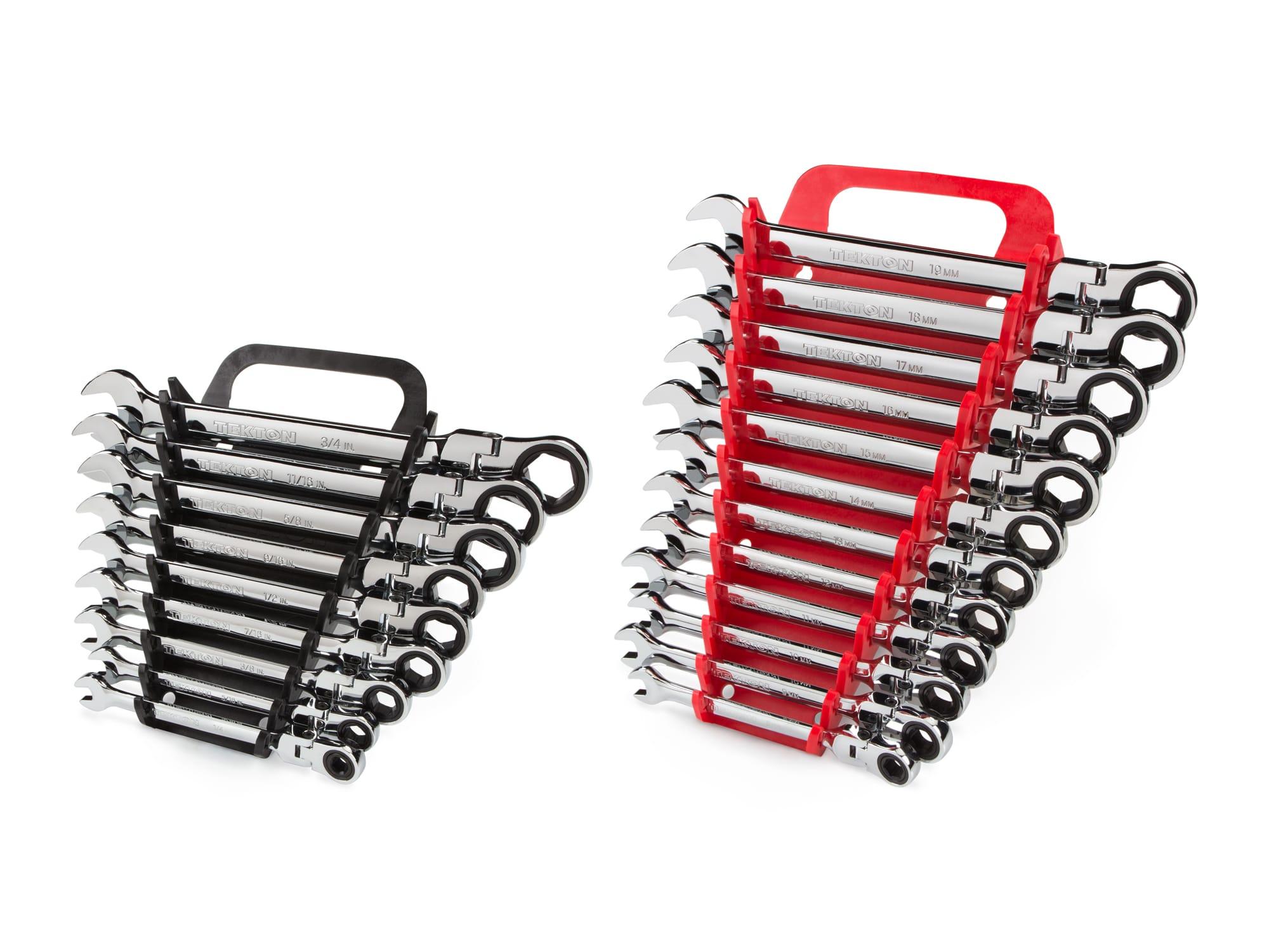 TEKTON WRN57321-T Flex Ratcheting Combination Wrench Set with Holder, 21-Piece (1/4-3/4 in., 8-19 mm)