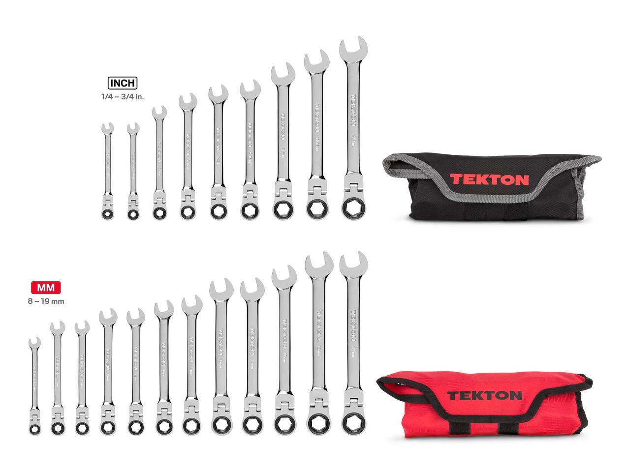 Flex Ratcheting Combination Wrench Set, 21Piece (Pouch) TEKTON