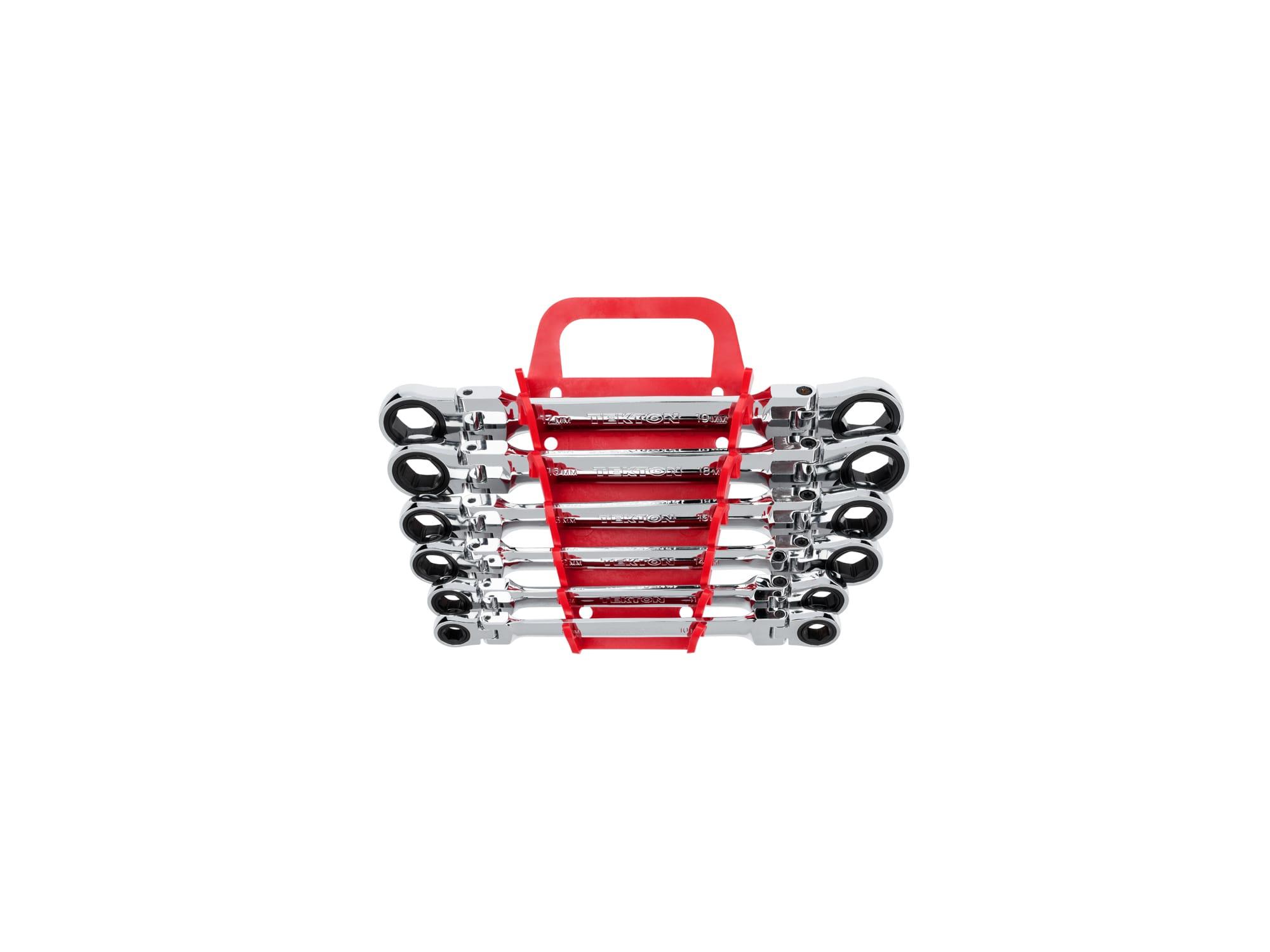 TEKTON WRN76164-T Flex Ratcheting Box End Wrench Set with Holder, 6-Piece (8-19 mm)