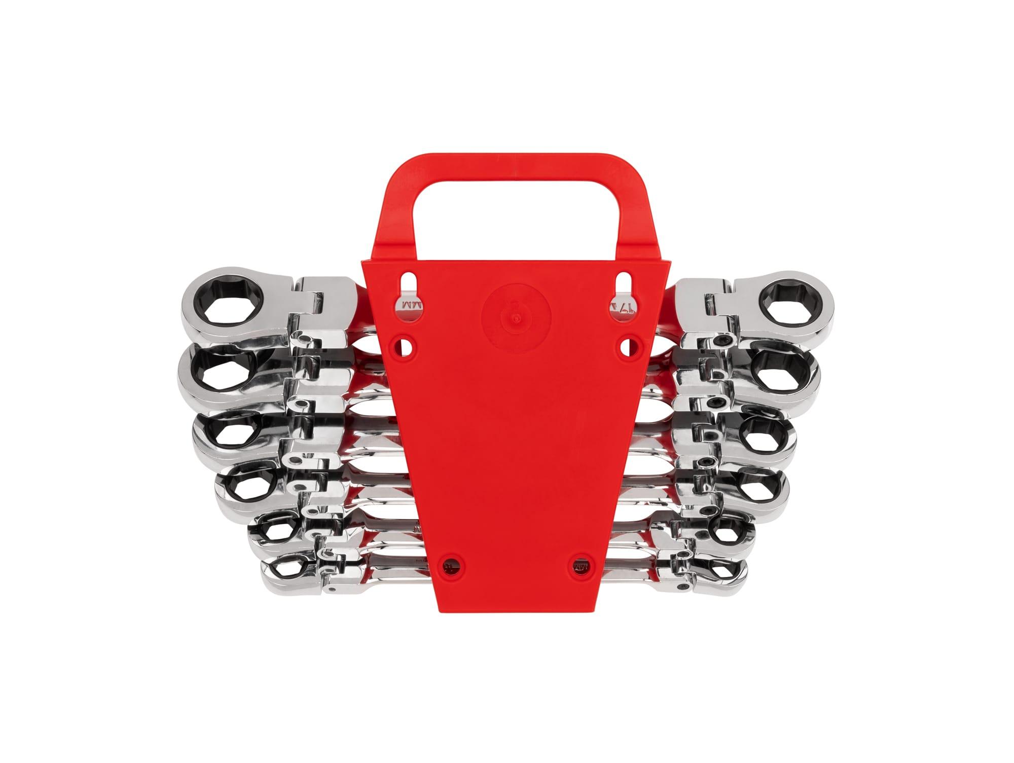 TEKTON WRN76164-T Flex Ratcheting Box End Wrench Set with Holder, 6-Piece (8-19 mm)