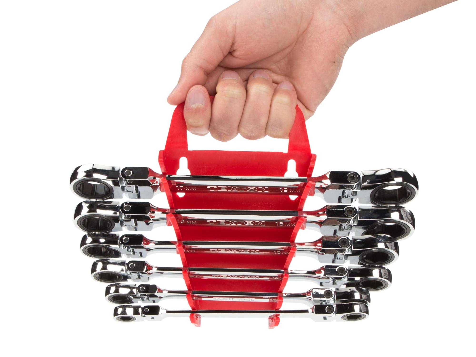 TEKTON WRN76164-T Flex Ratcheting Box End Wrench Set with Holder, 6-Piece (8-19 mm)