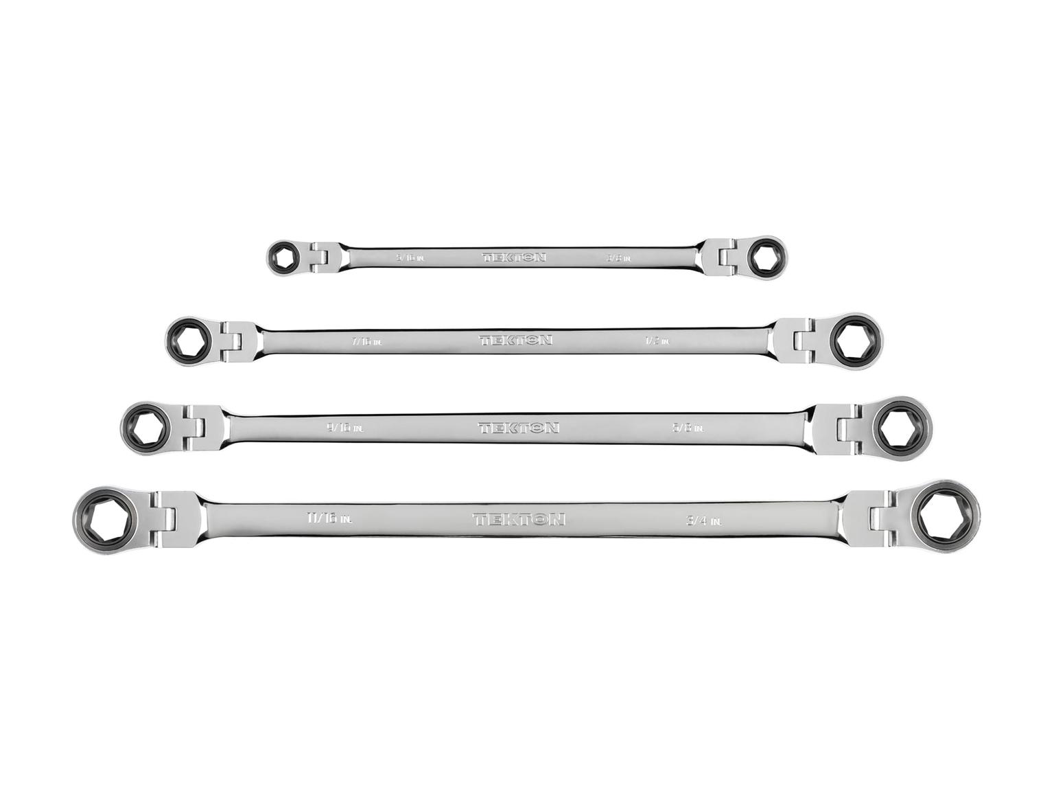 TEKTON WRN77052-T Long Flex Ratcheting Box End Wrench Set, 4-Piece (5/16-3/4 in.)