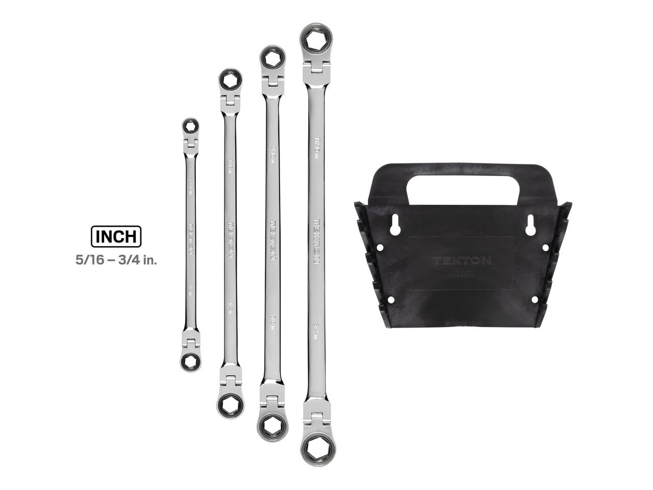 Long Flex Ratcheting Box End Wrench Set, 4Piece (Holder) TEKTON