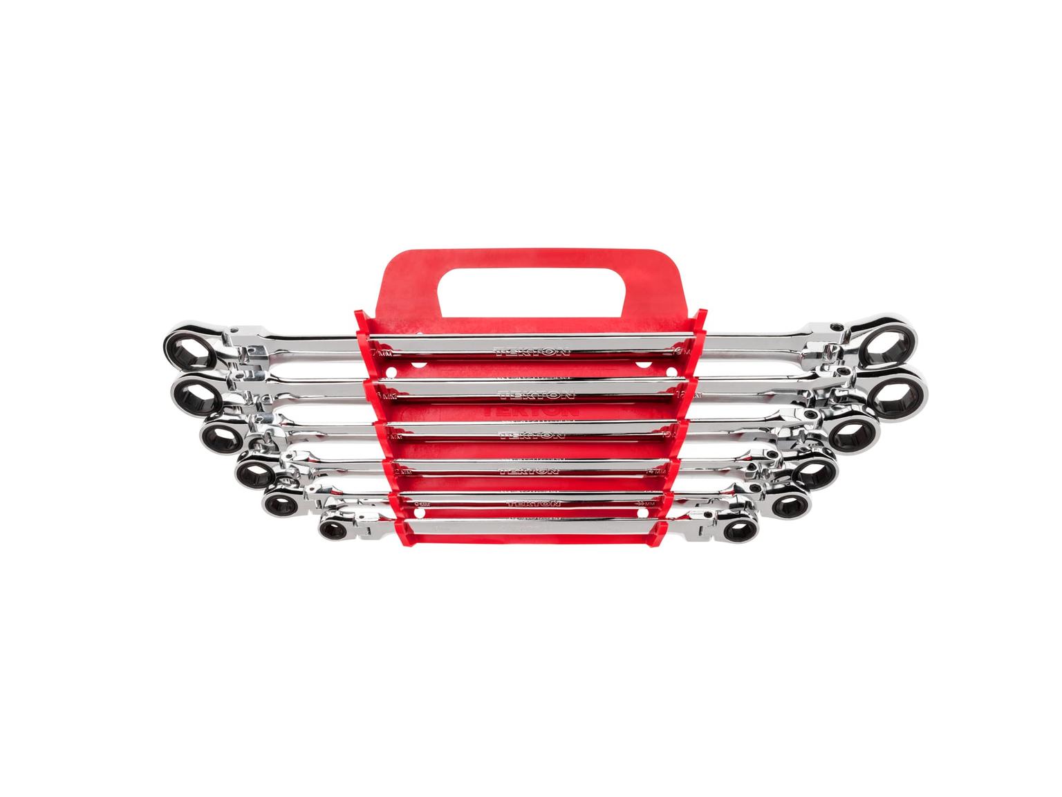 TEKTON WRN77164-T Long Flex Ratcheting Box End Wrench Set with Holder, 6-Piece (8-19 mm)