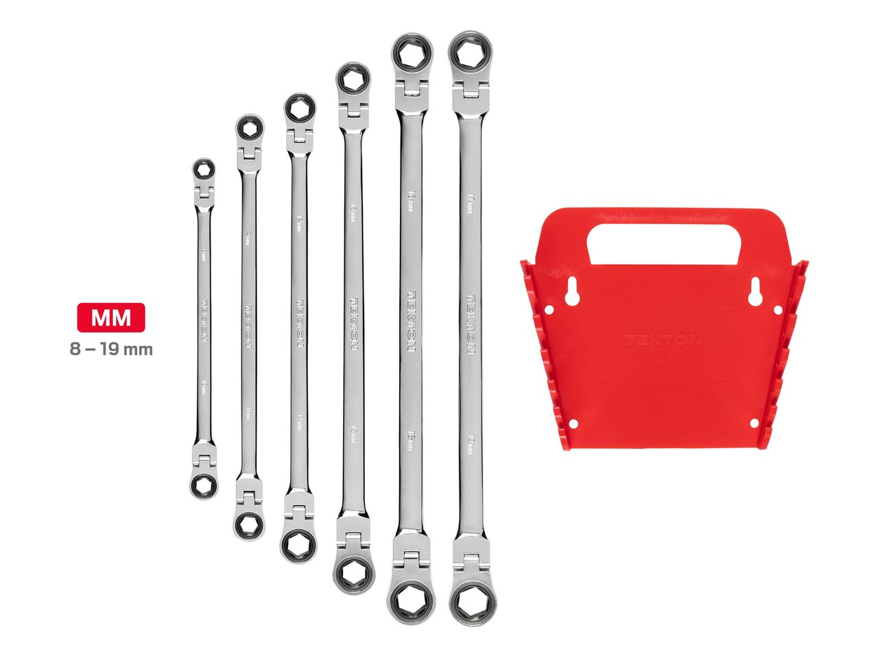Long Flex Ratcheting Box End Wrench Set, 6Piece (Holder) TEKTON