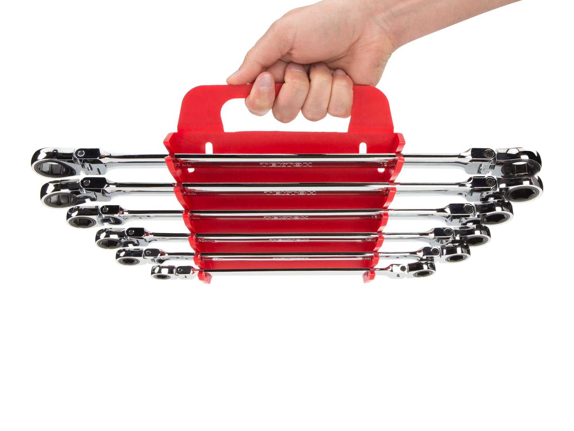 TEKTON WRN77321-T Long Flex Ratcheting Box End Wrench Set with Holder, 10-Piece (5/16-3/4 in., 8-19 mm)